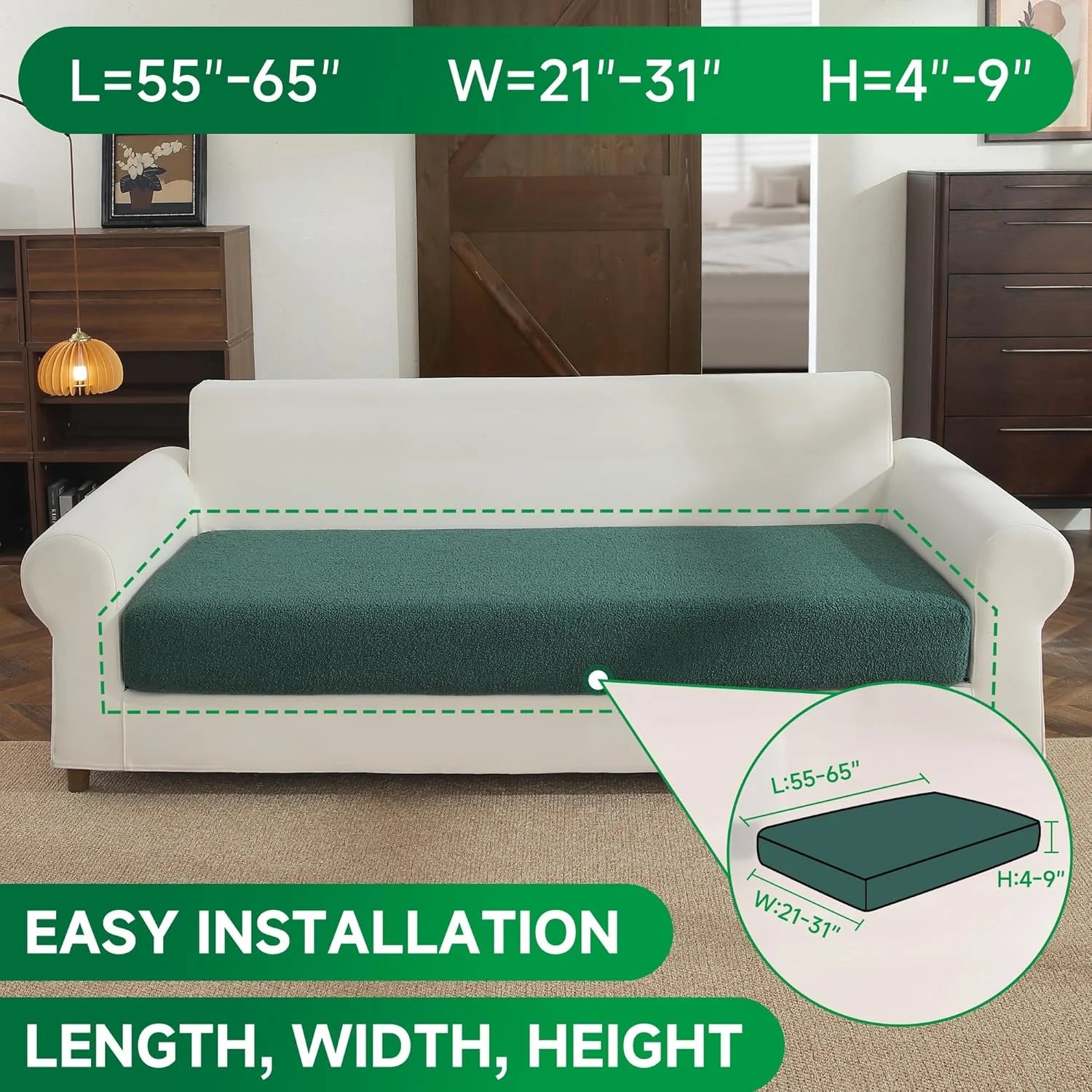 Performance Solid Bouclé Stretch Sofa Cushion Cover - Green