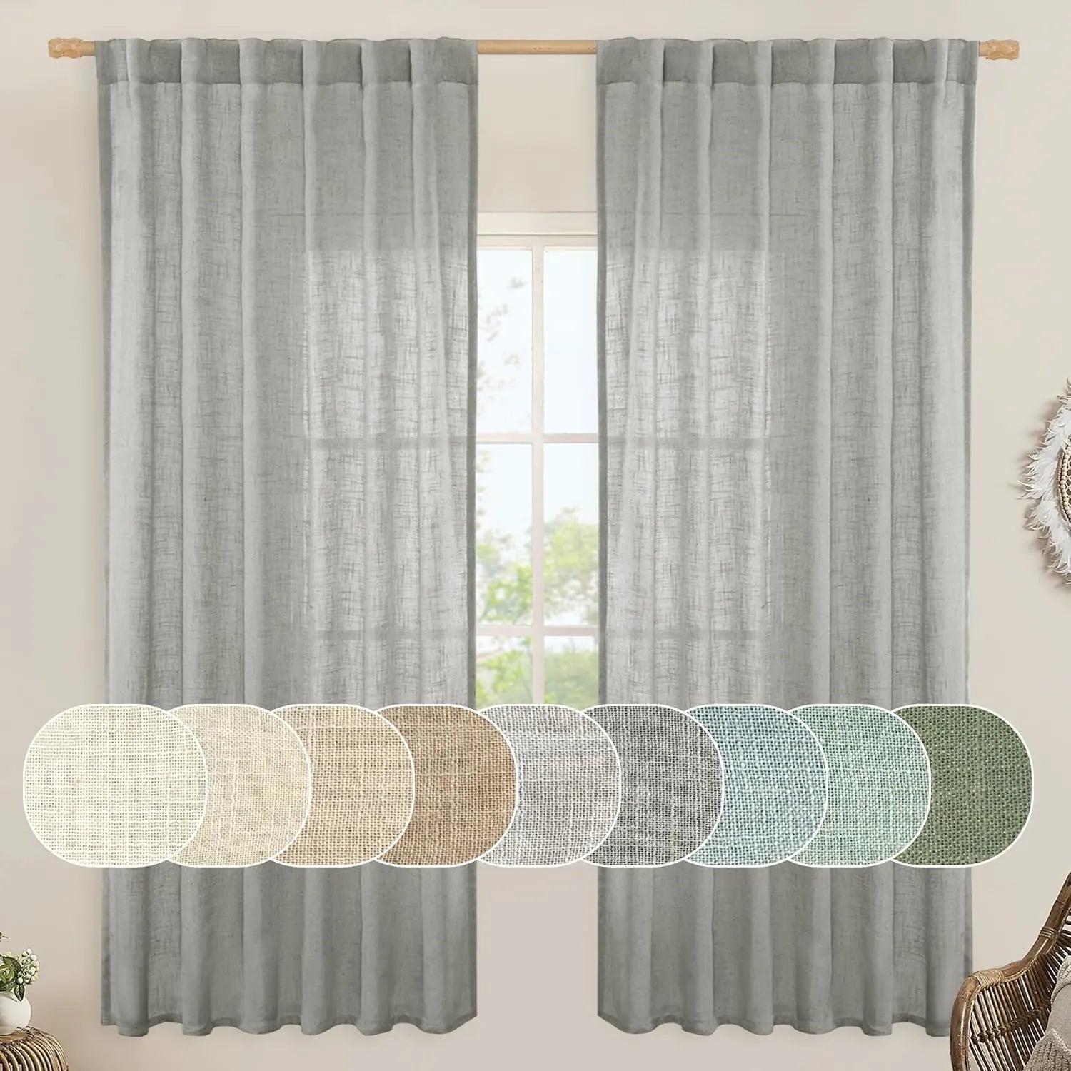 Light filtering Neutral Linen Curtain - Grey