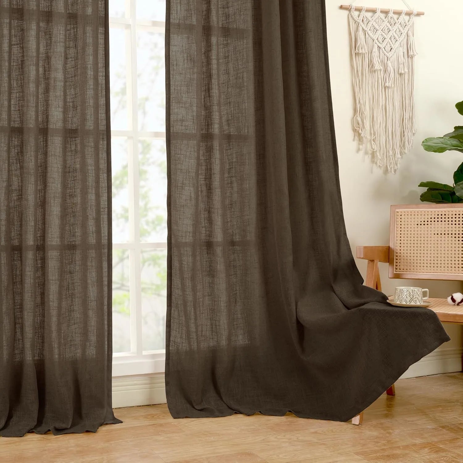 Light filtering Neutral Linen Curtain - Dark Brown