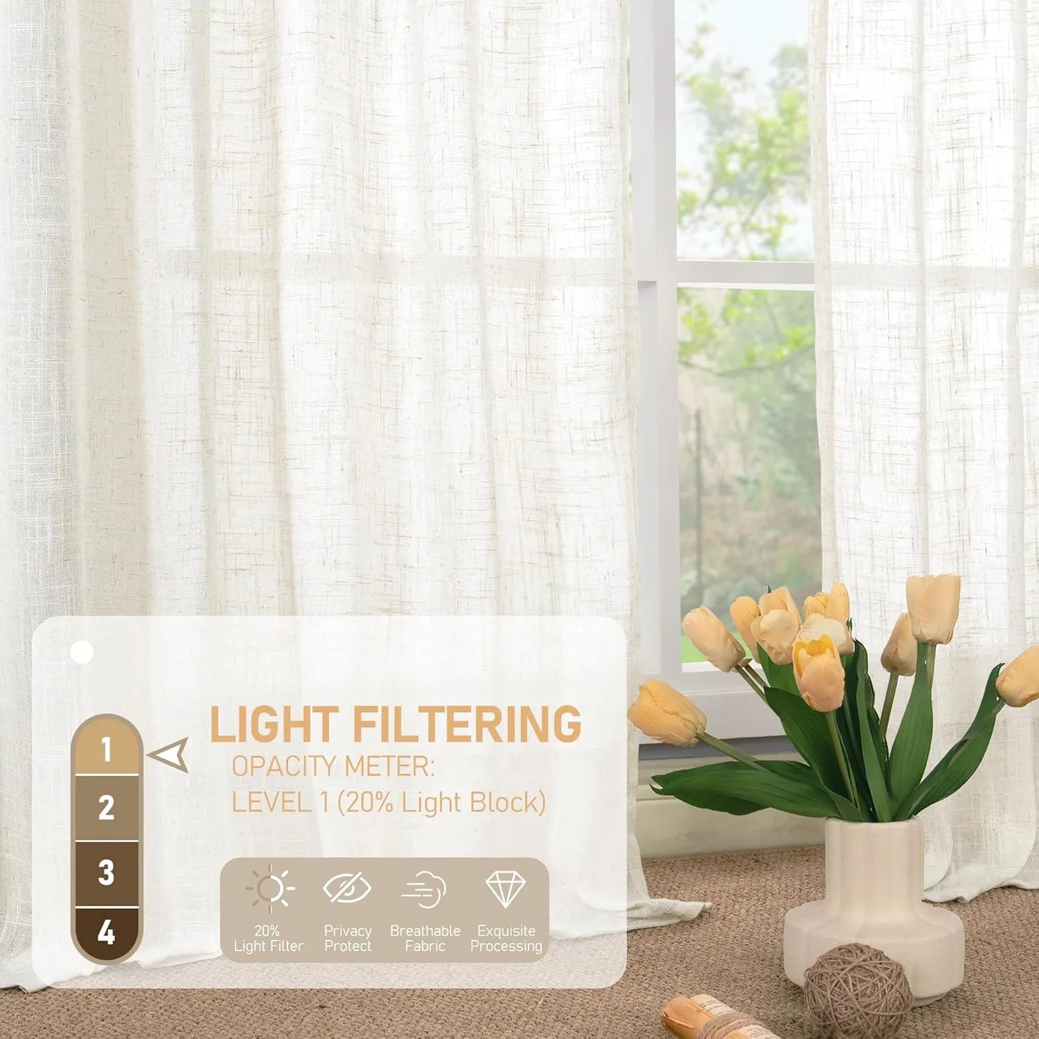 Light filtering Neutral Linen Curtain - Cream