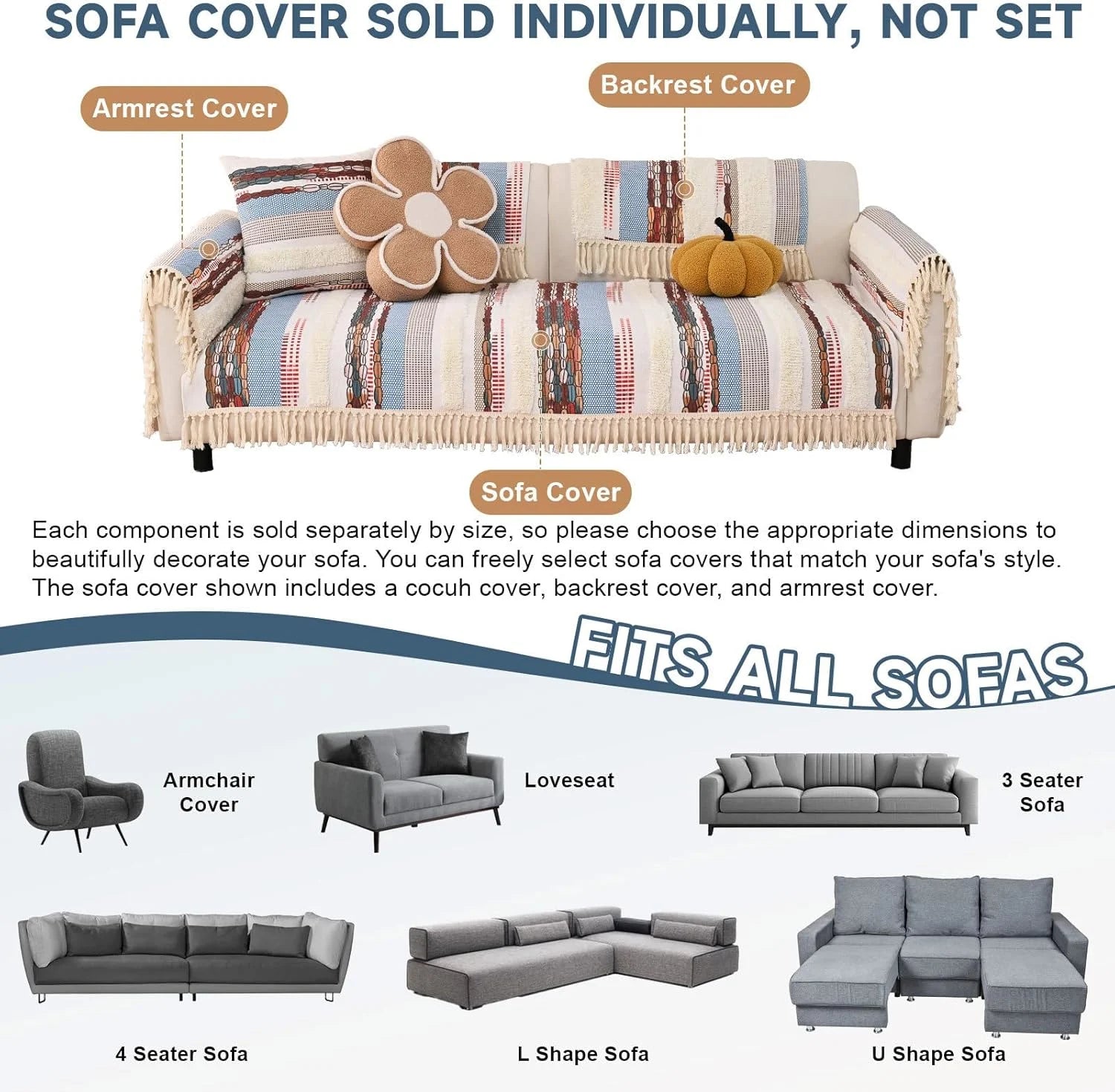 Couch Cushion Cover In Stripe Blue