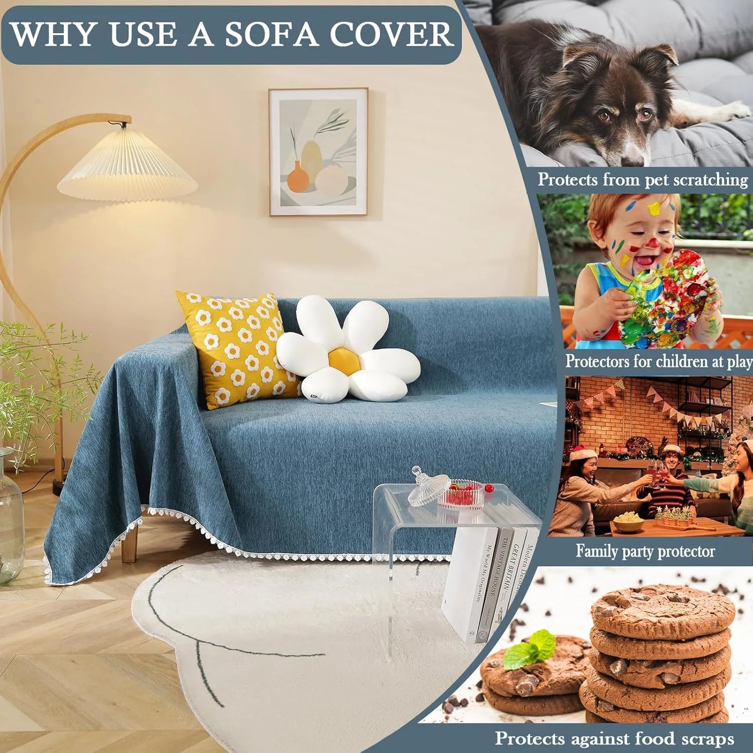 Soild Couch Cover In Blue