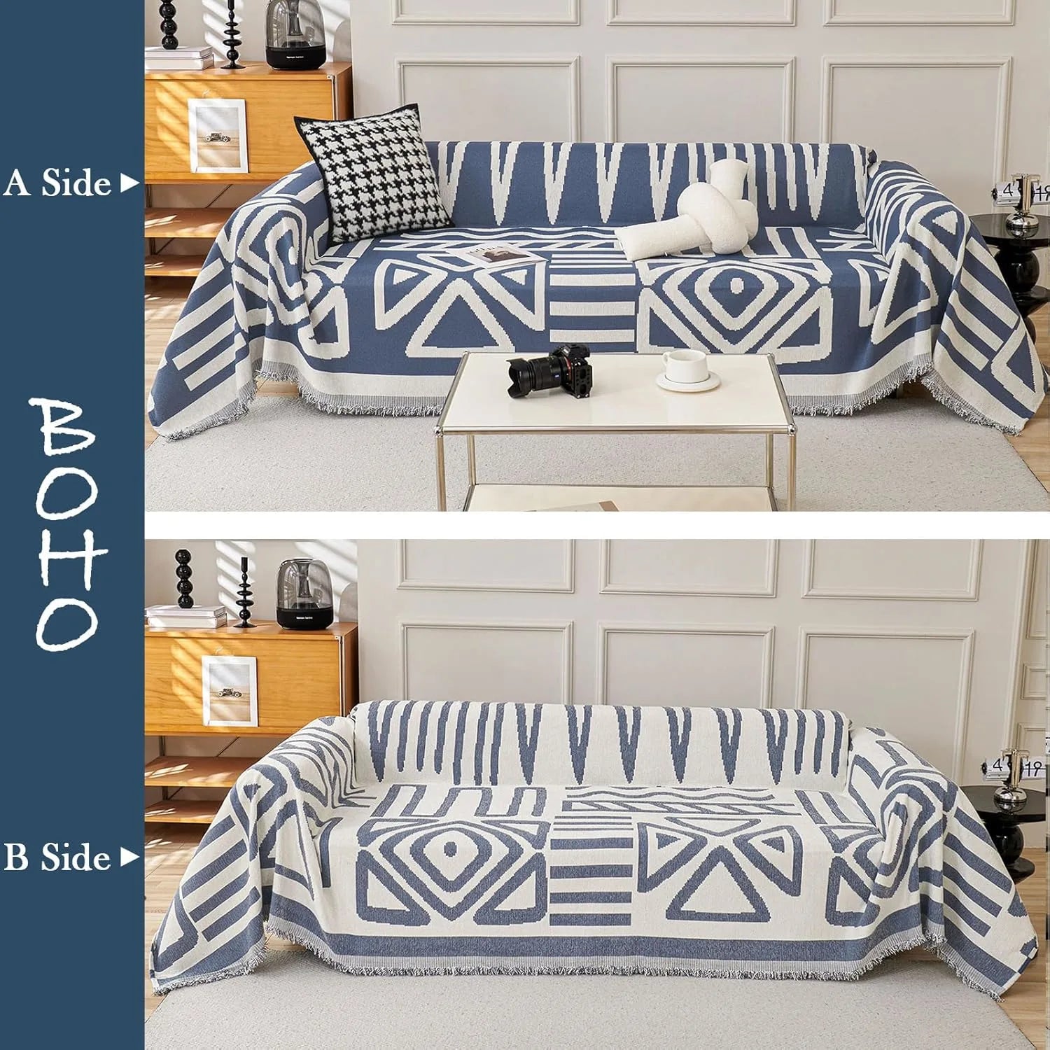 BOHO Couch Cover In Denim Blue