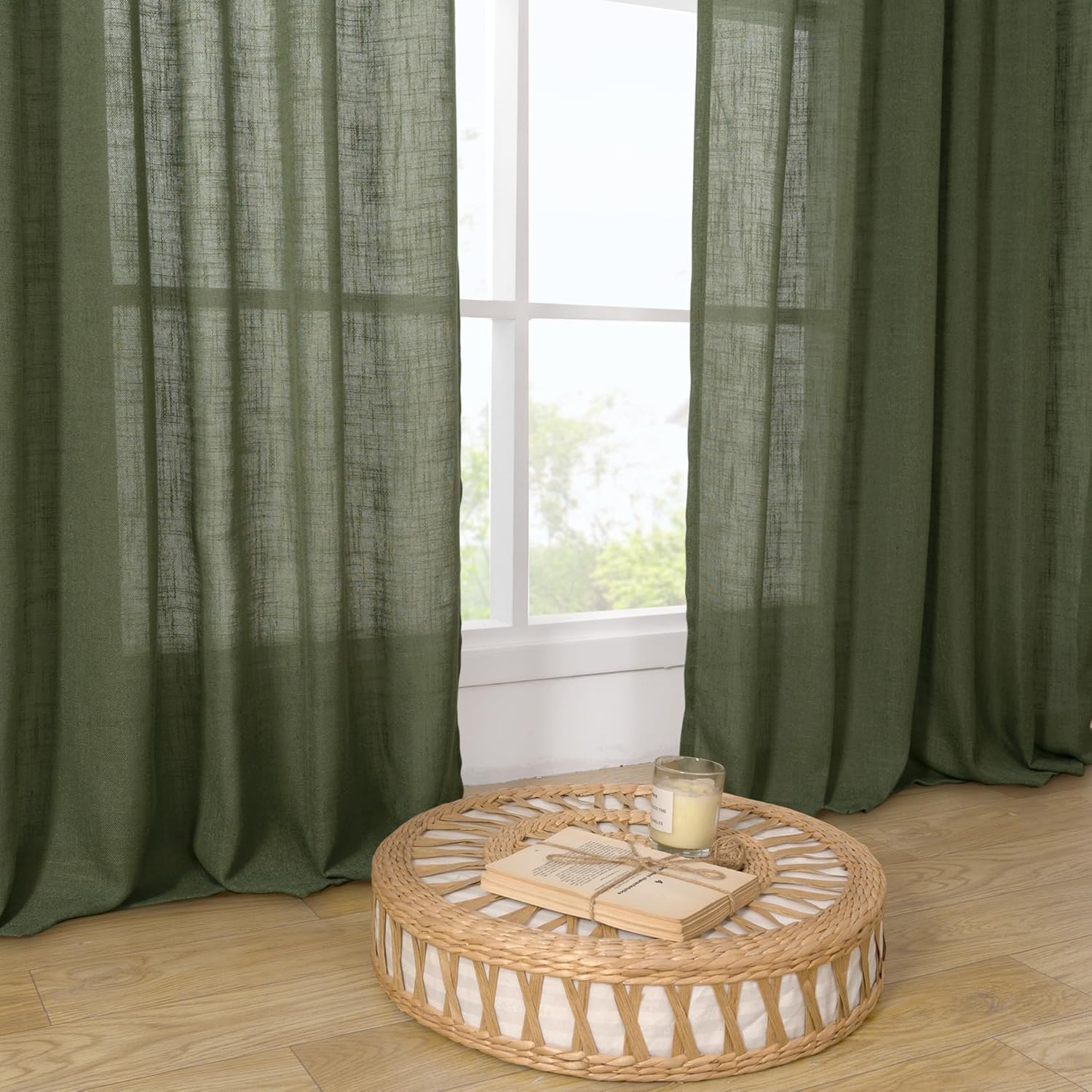 Light filtering Neutral Linen Curtain - Olive Green