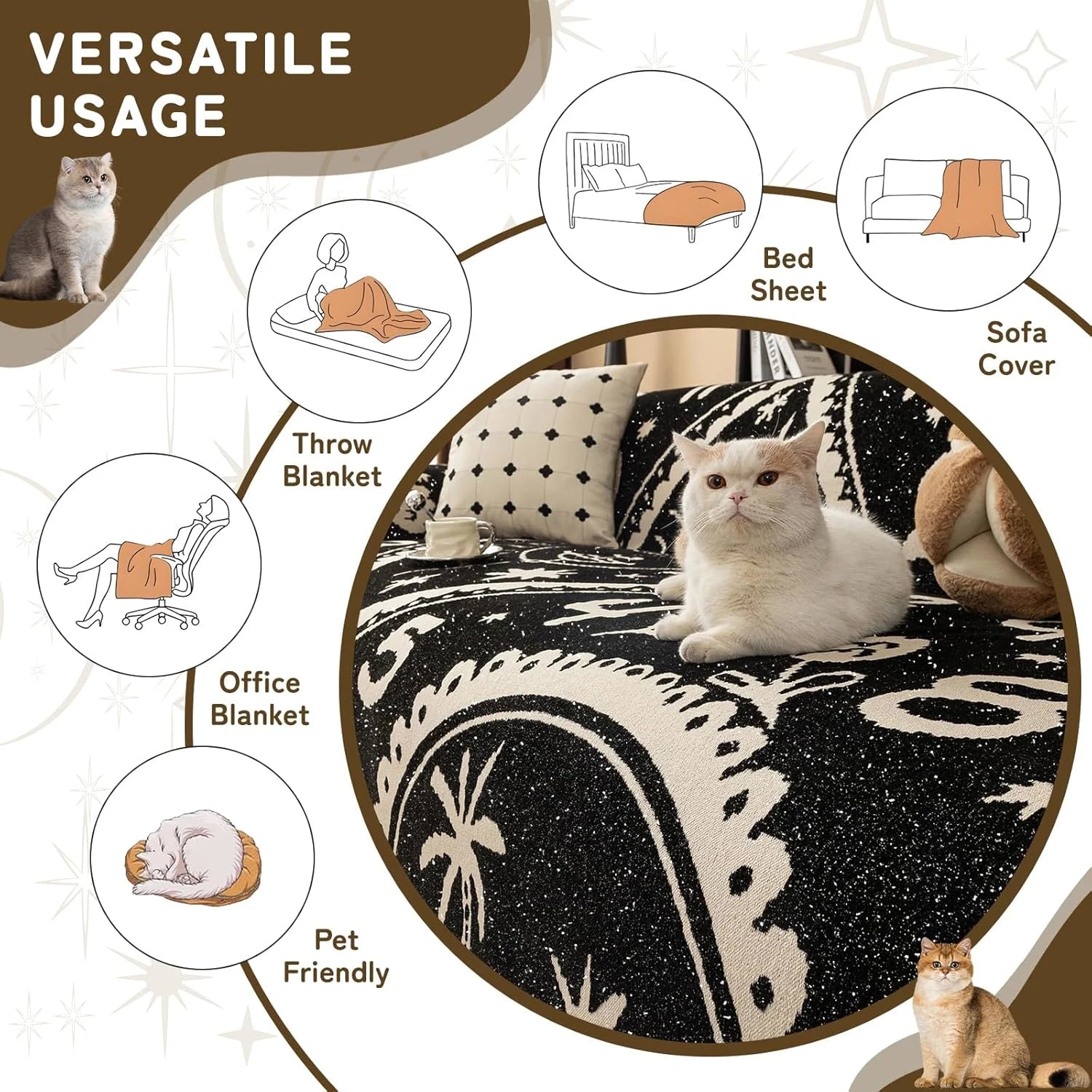 BOHO Couch Cover In Retro-Hippie Black