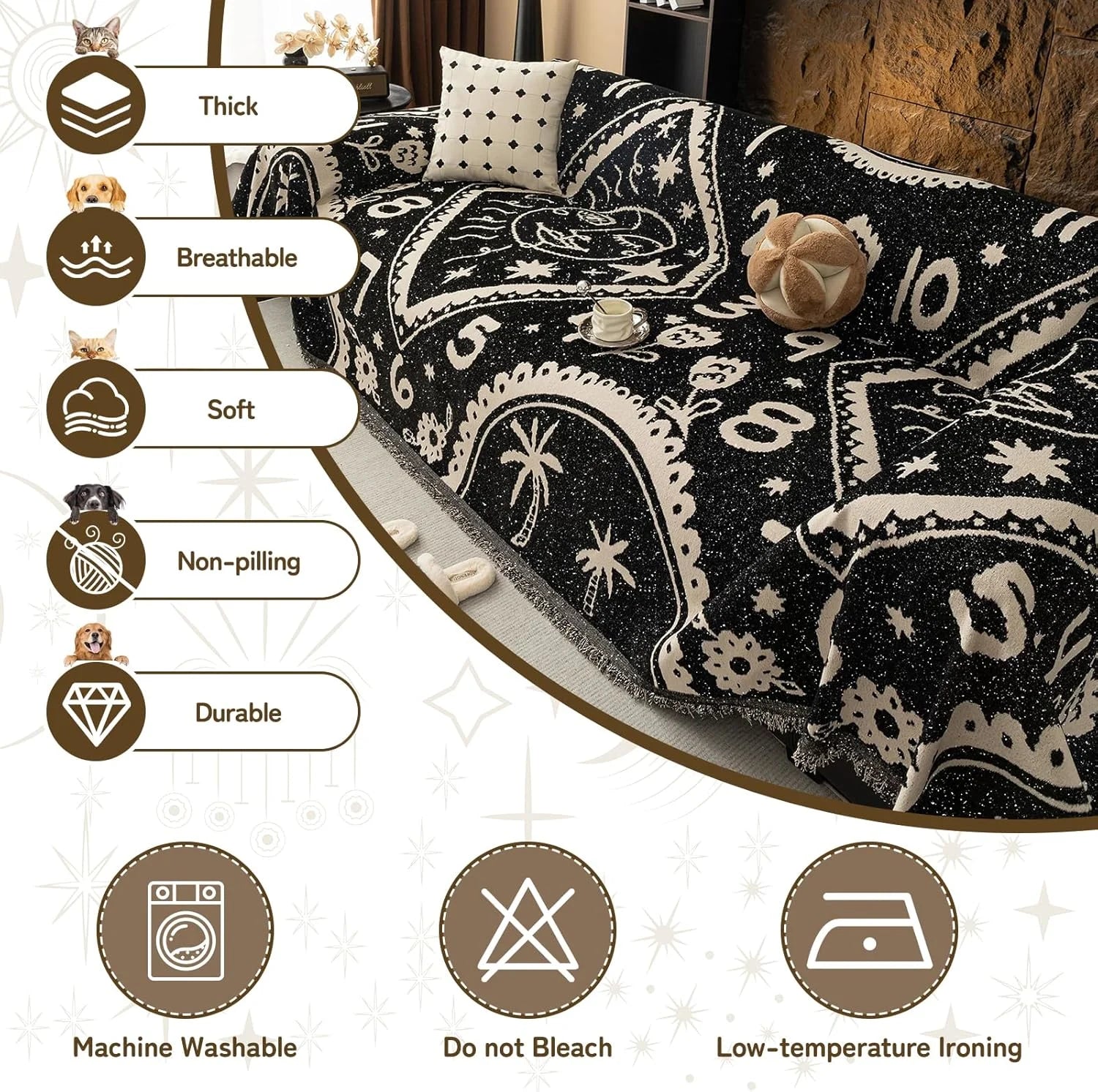 BOHO Couch Cover In Retro-Hippie Black