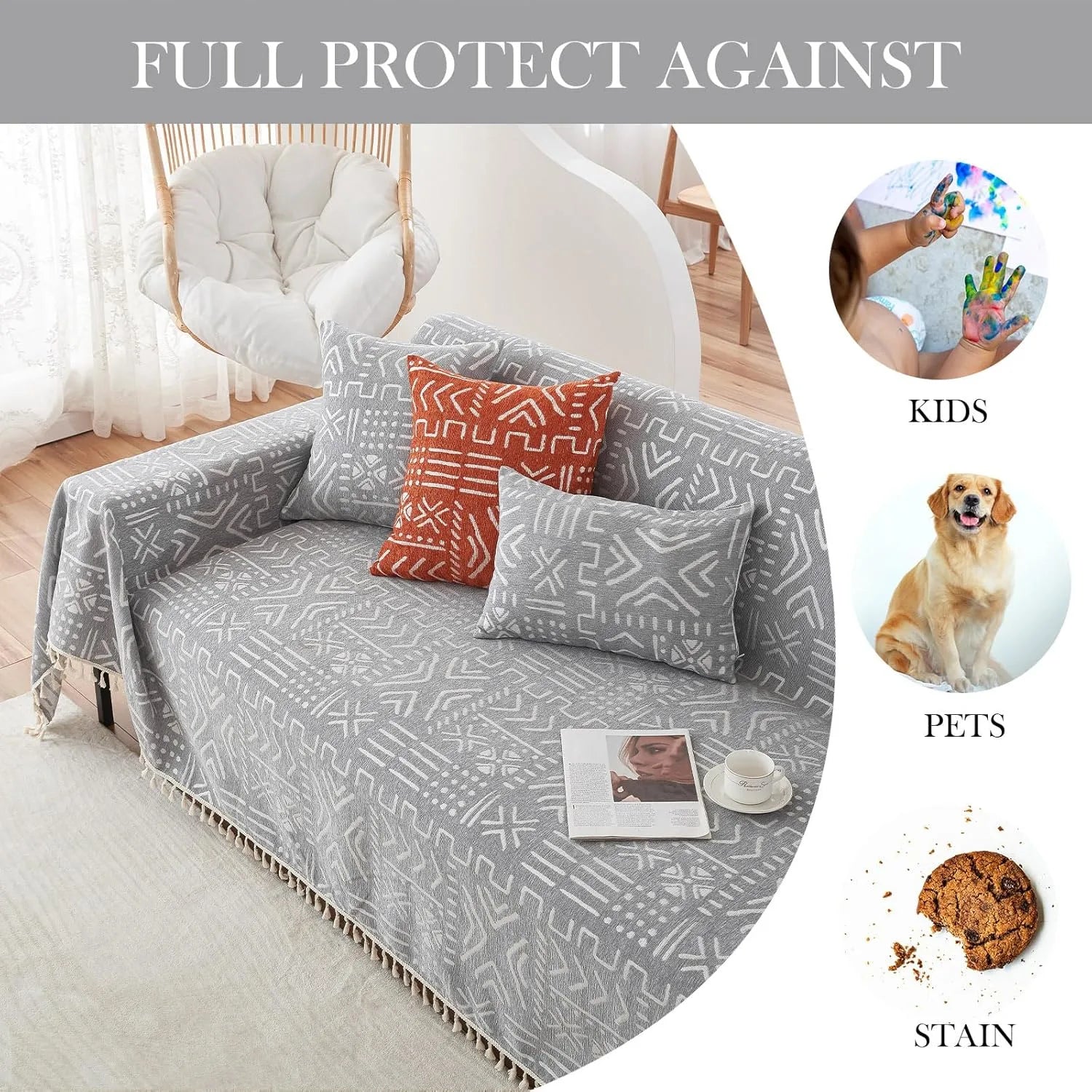 BOHO Couch Cover In Brick Gray