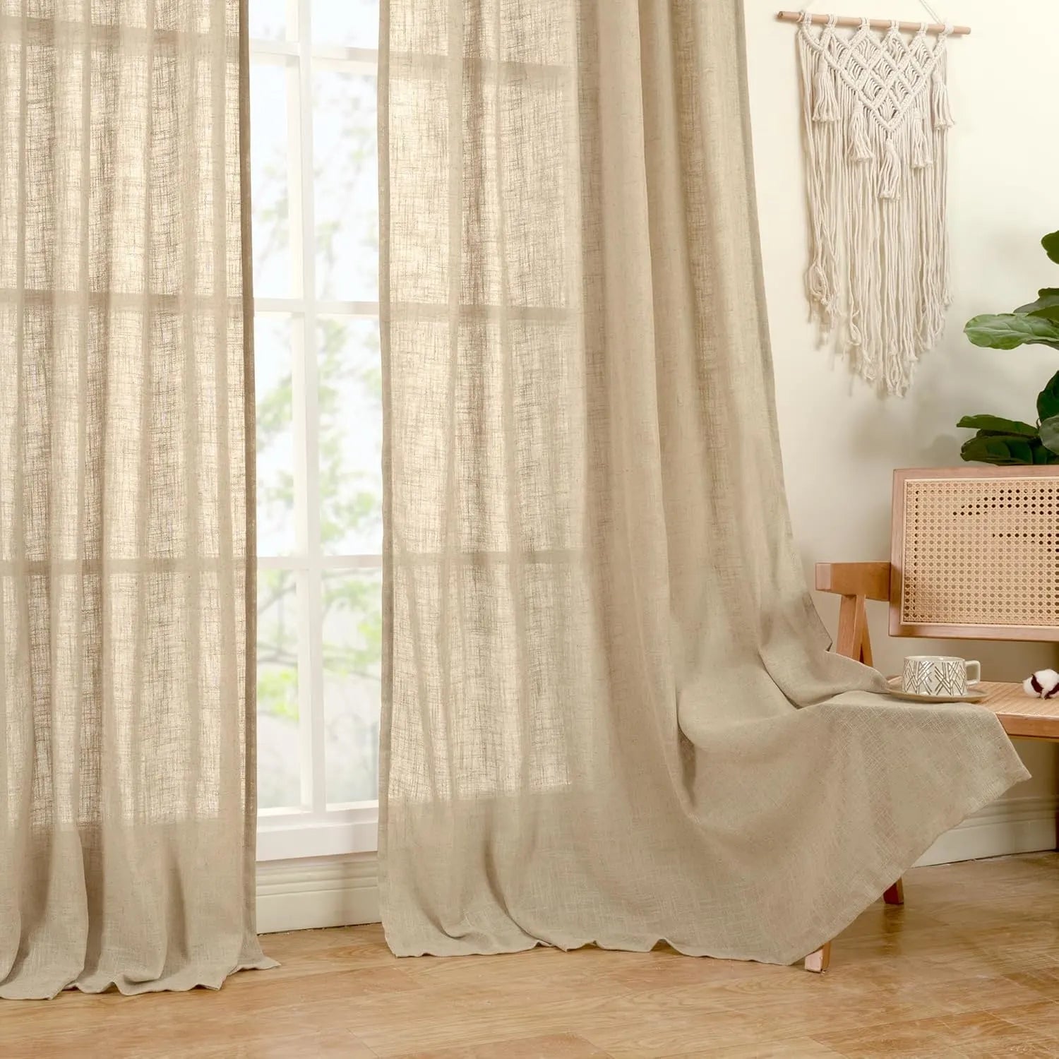 Light filtering Neutral Linen Curtain - Brown