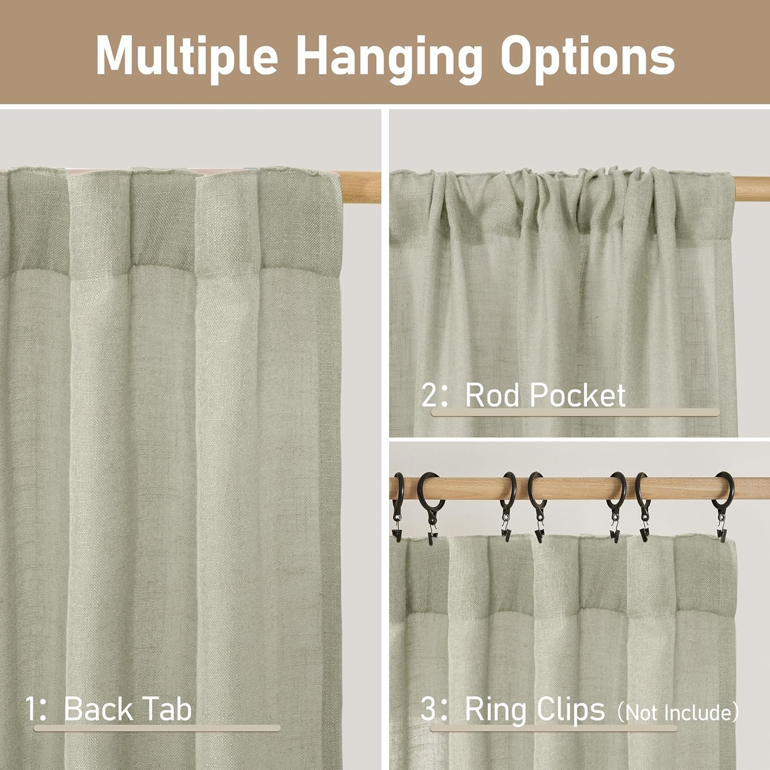Light filtering Neutral Linen Curtain - Sage Grey
