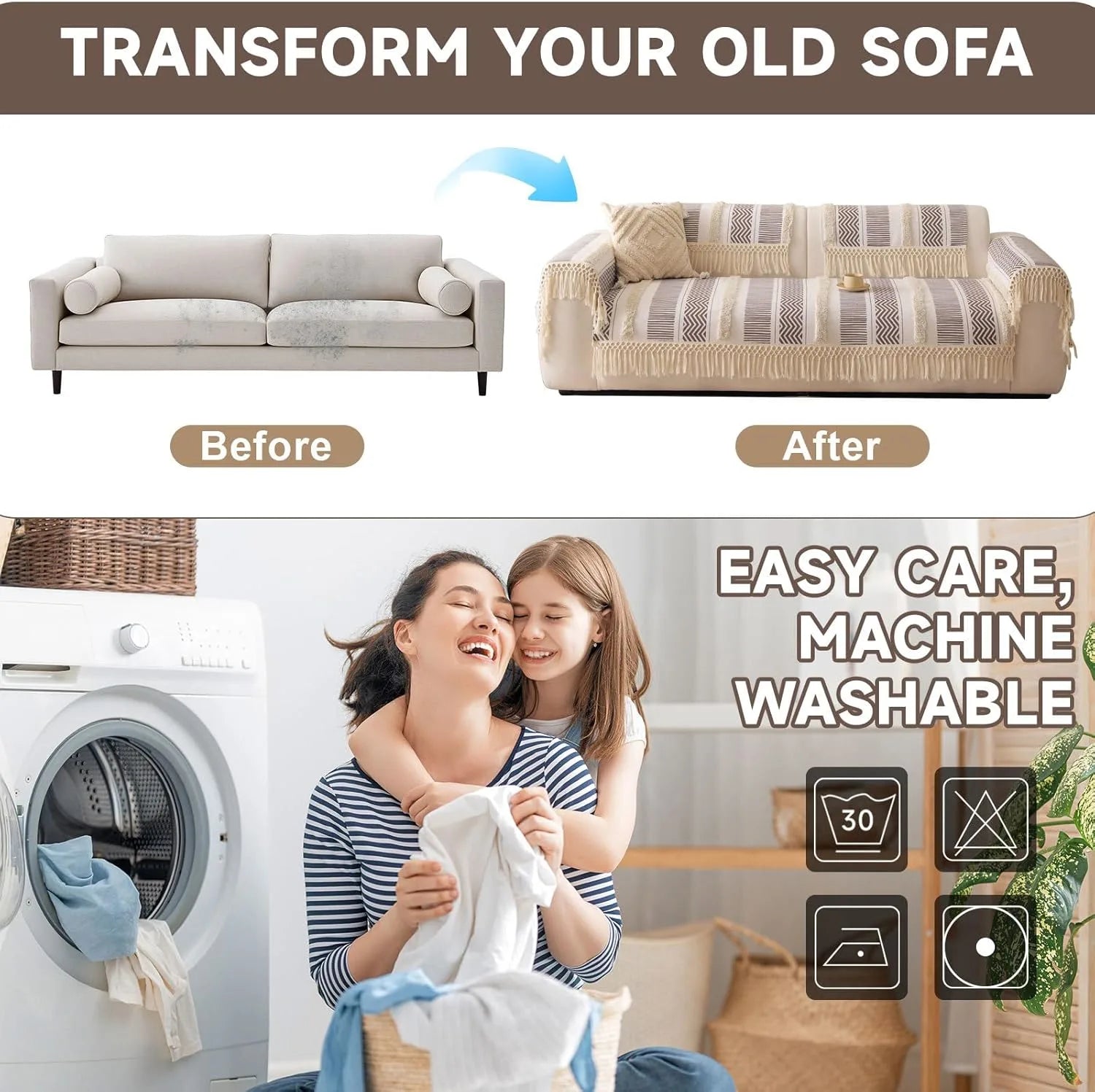 Couch Cushion Cover In Stripe Coffee