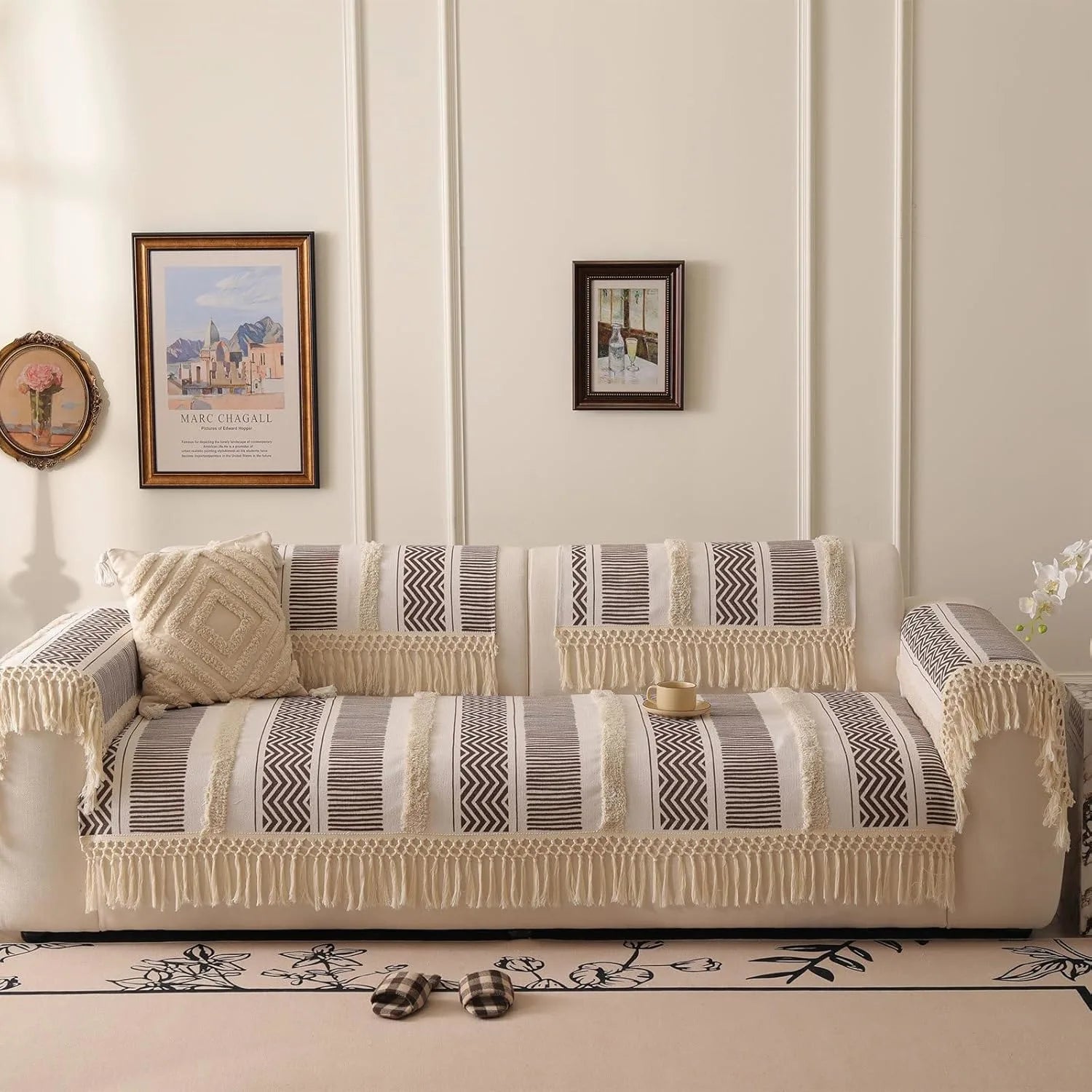 Couch Cushion Cover In Stripe Coffee