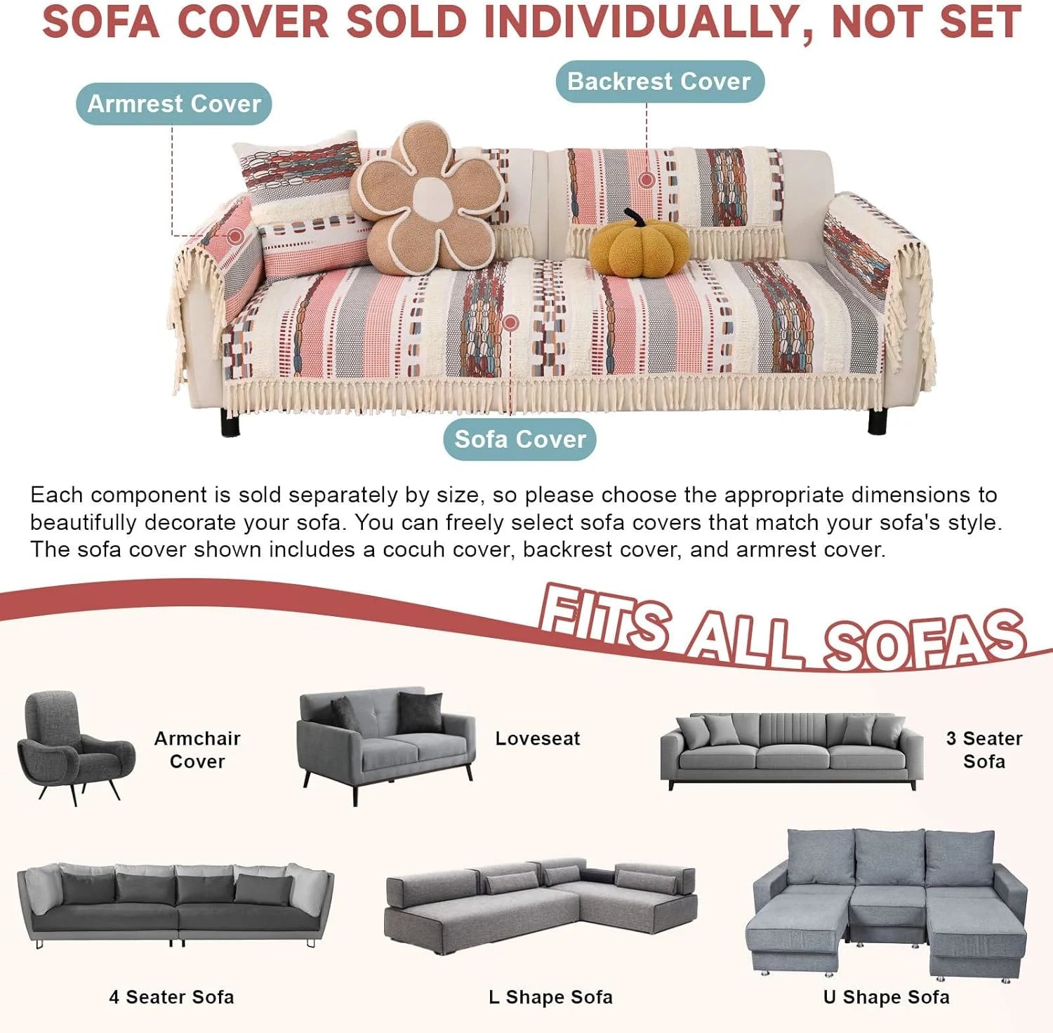 Couch Cushion Cover In Stripe Light Pink