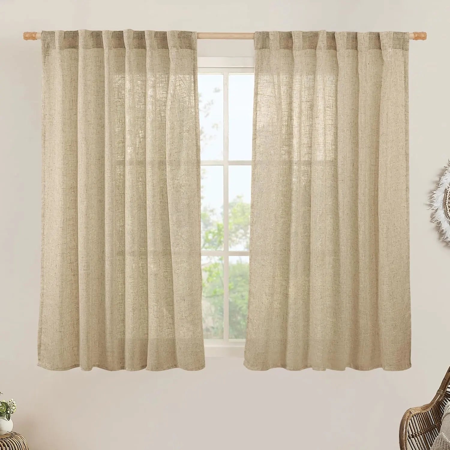 Light filtering Neutral Linen Curtain - Brown