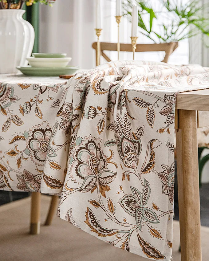 Embroidered Table Cloth for Dining Table | YM·Camellia·French Retro