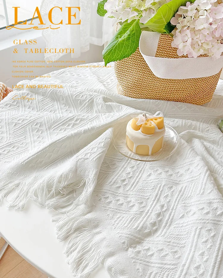Embroidered Table Cloth for Dining Table | Lvsh·Waffle Classic·Ins