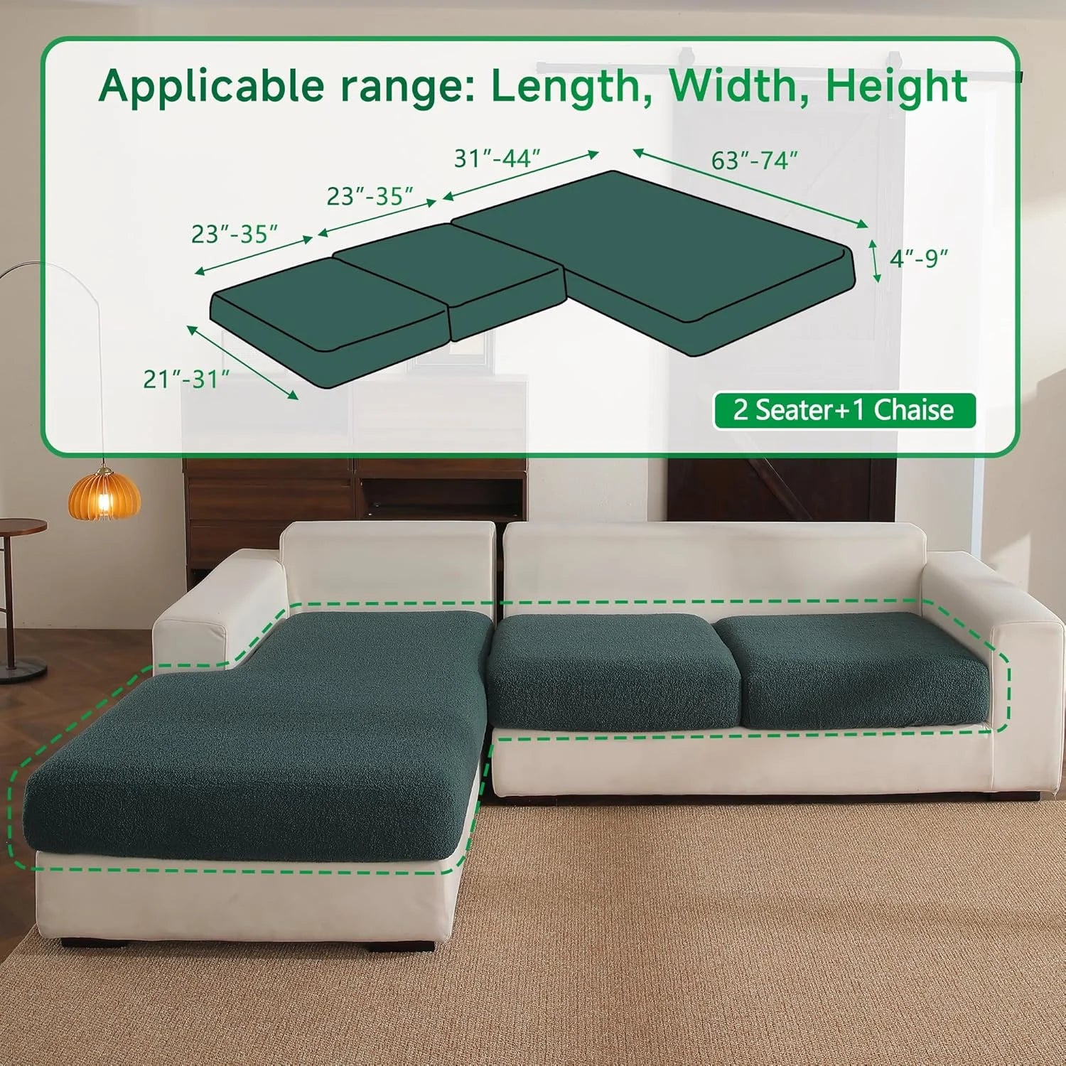 Performance Solid Bouclé Stretch Sofa Cushion Cover - Green