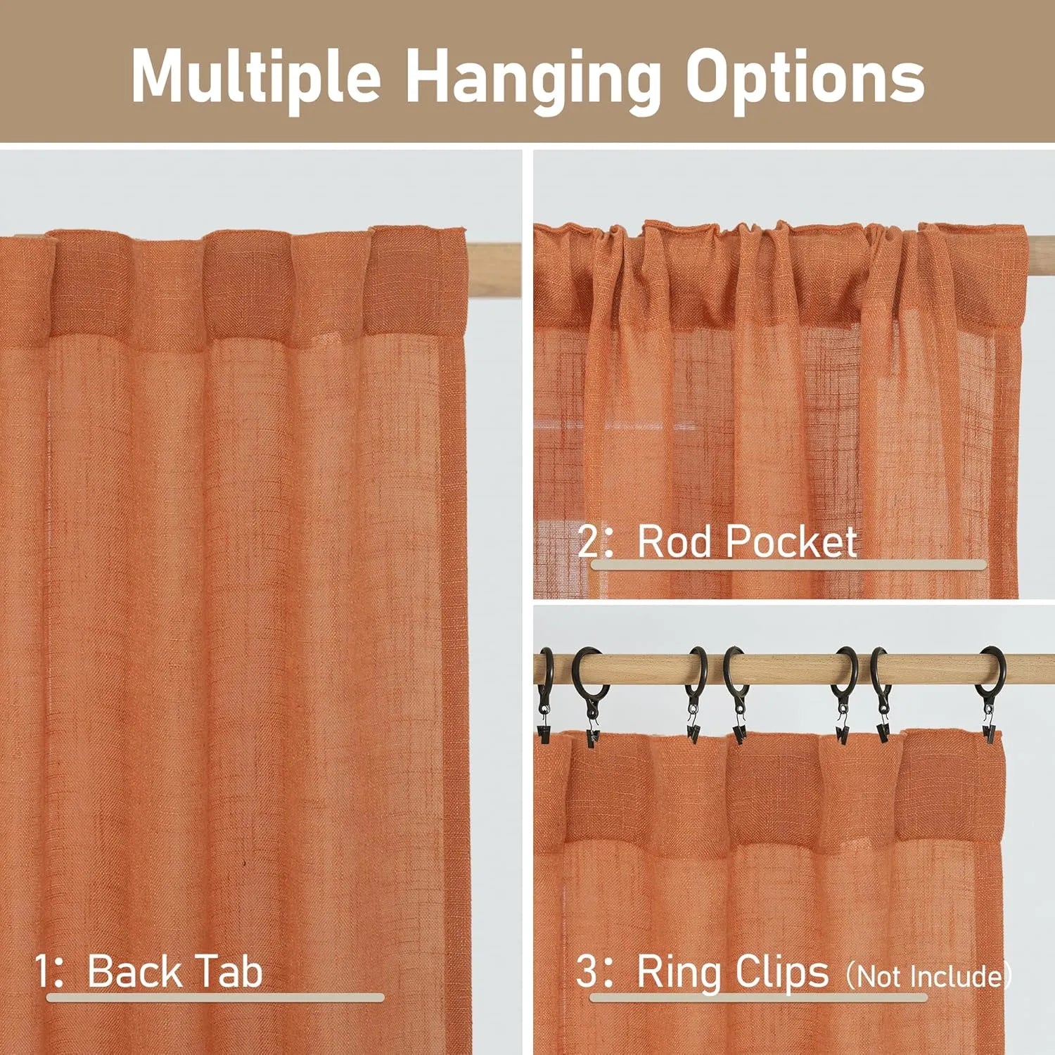 Light filtering Neutral Linen Curtain - Burnt Orange