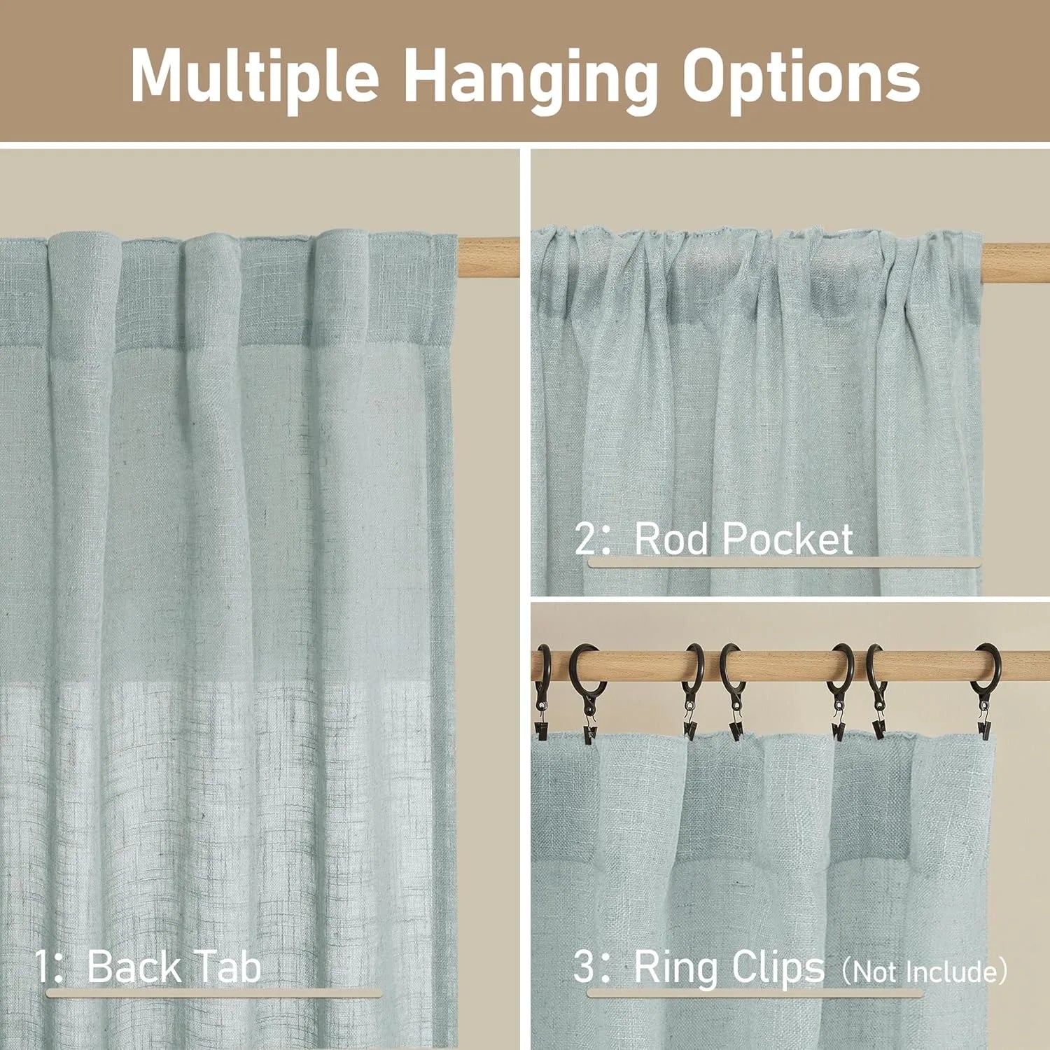 Light filtering Neutral Linen Curtain - Greyish Blue