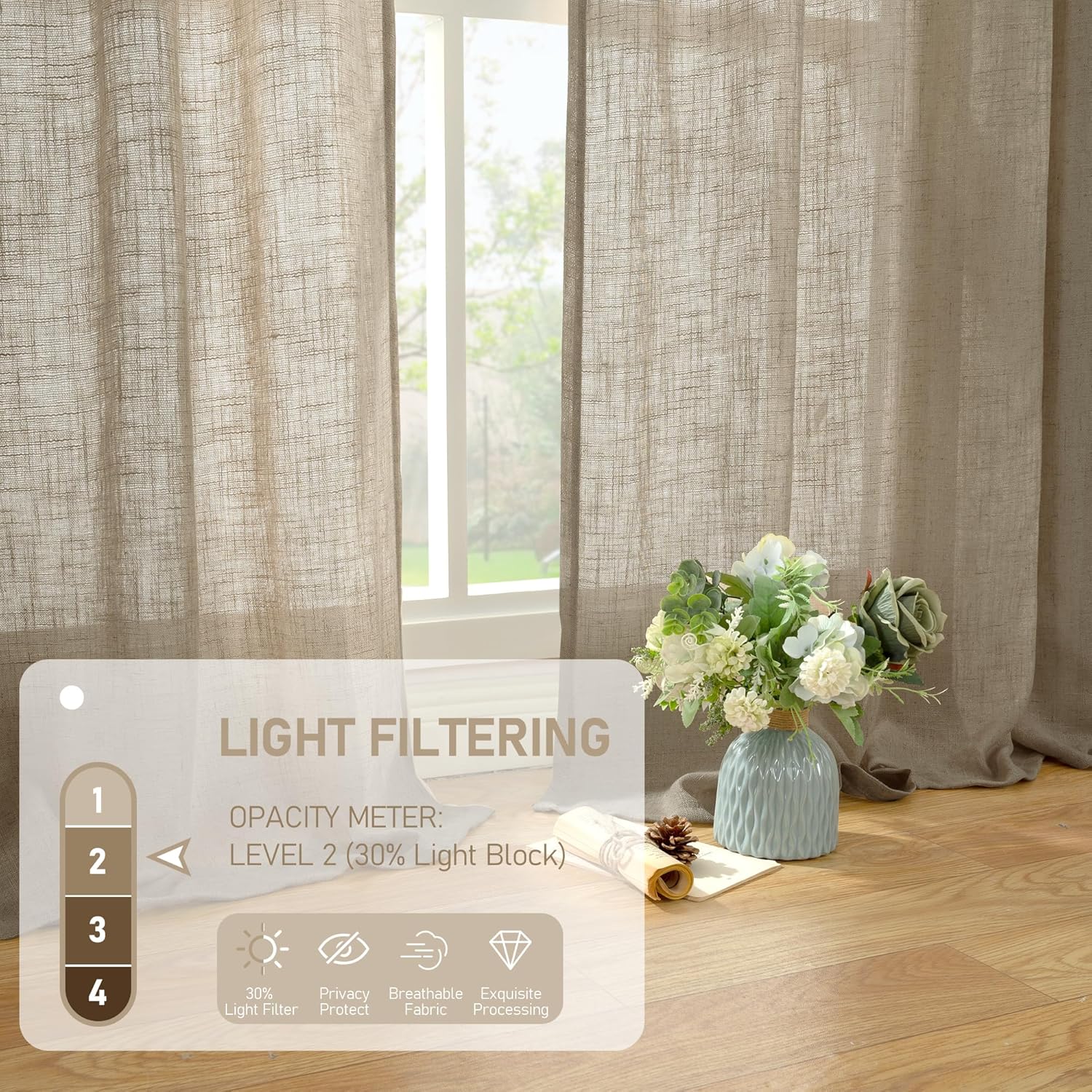 Light filtering Neutral Linen Curtain - Taupe