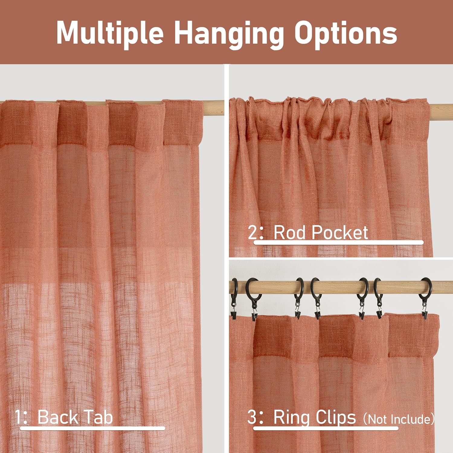 Light filtering Neutral Linen Curtain - Terracotta