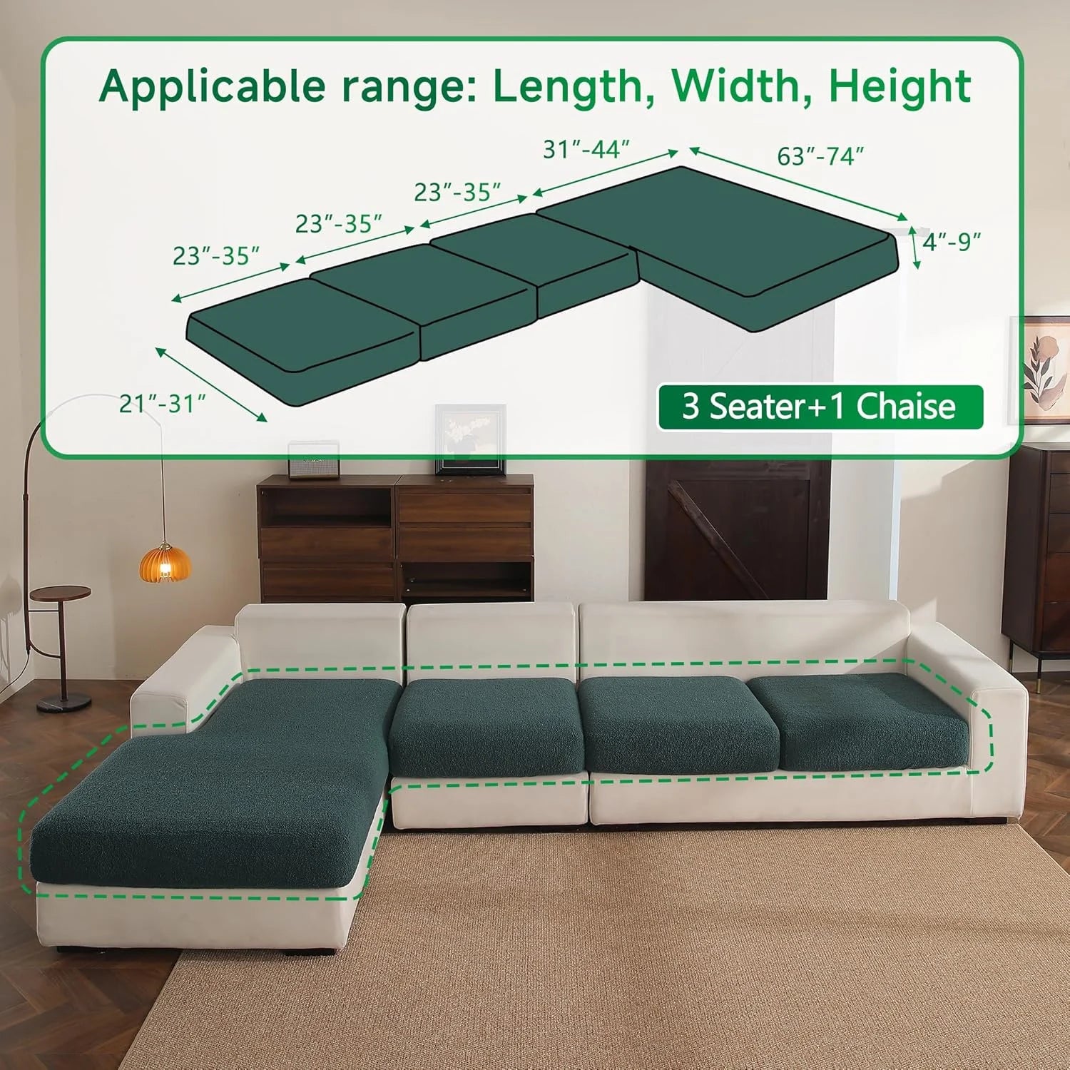 Performance Solid Bouclé Stretch Sofa Cushion Cover - Green