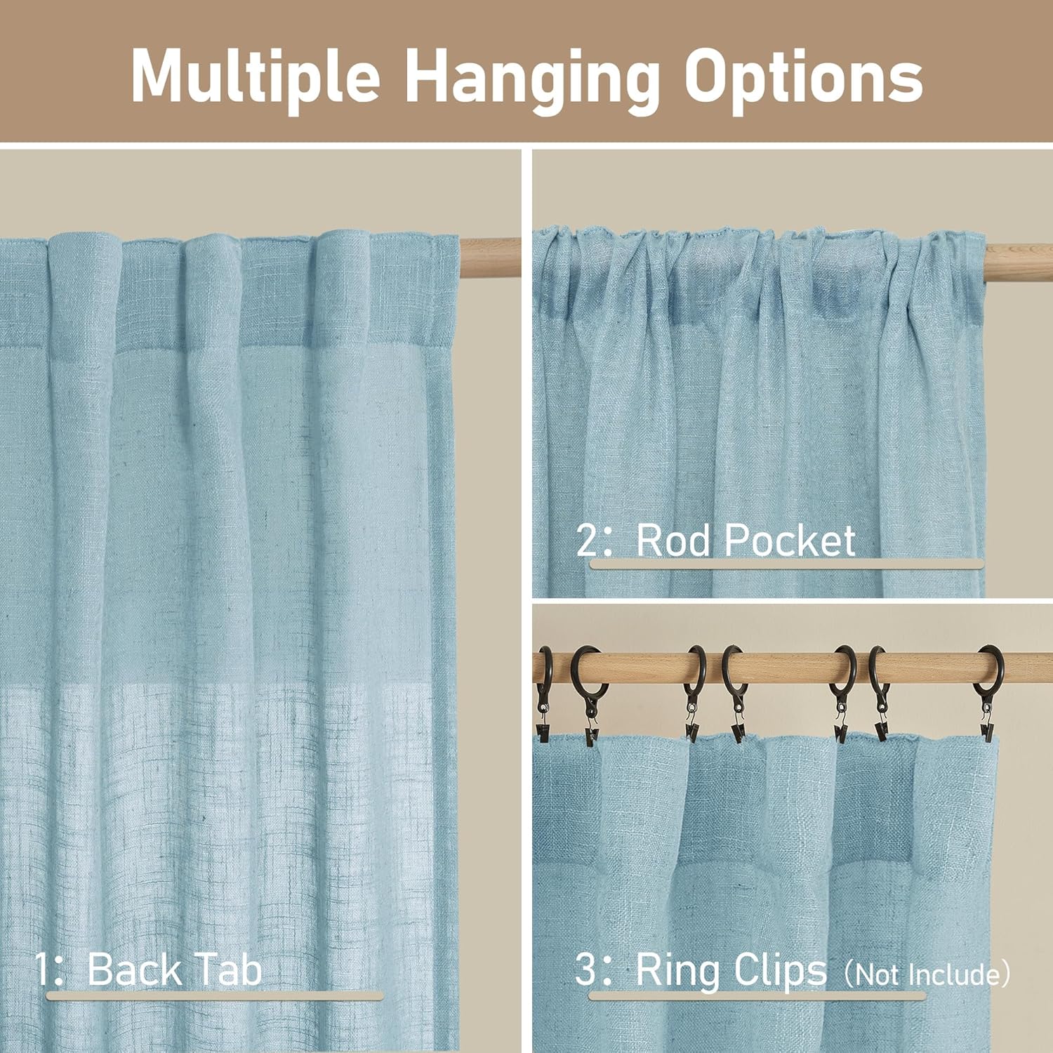 Light filtering Neutral Linen Curtain - Stone Blue
