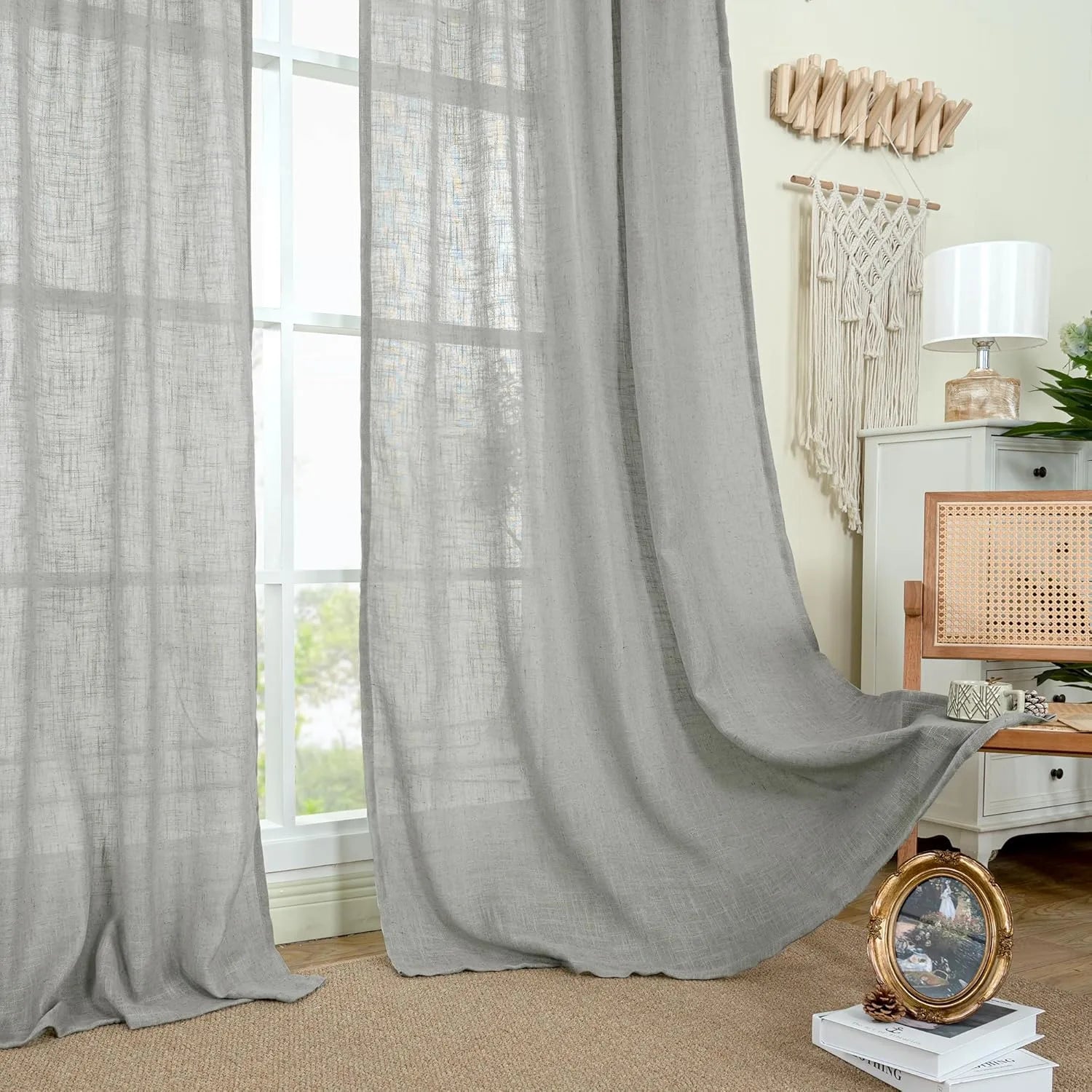 Light filtering Neutral Linen Curtain - Grey