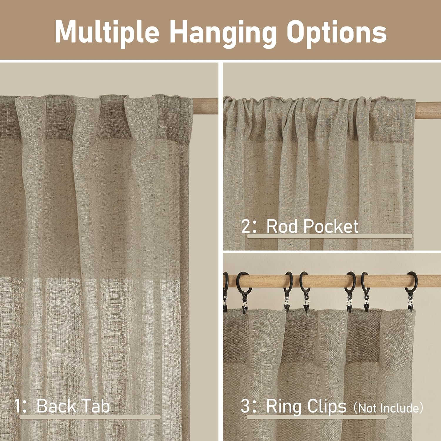 Light filtering Neutral Linen Curtain - Taupe