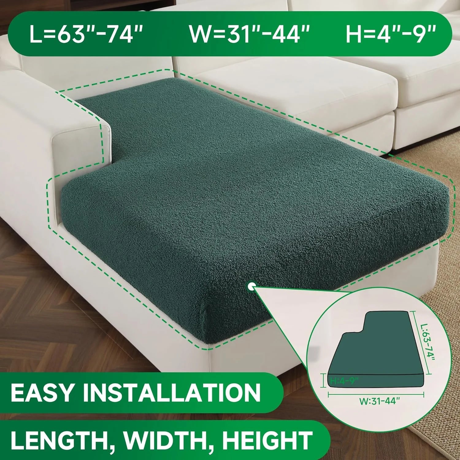 Performance Solid Bouclé Stretch Sofa Cushion Cover - Green