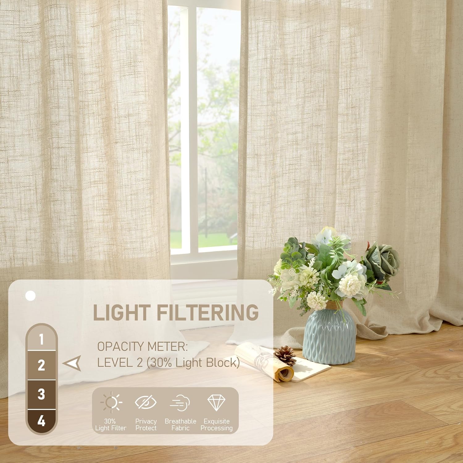 Light filtering Neutral Linen Curtain - Linen