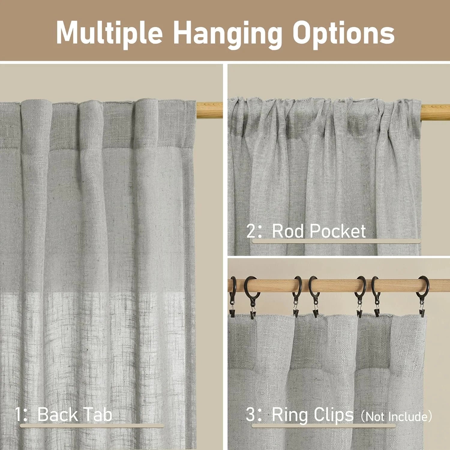 Light filtering Neutral Linen Curtain - Grey