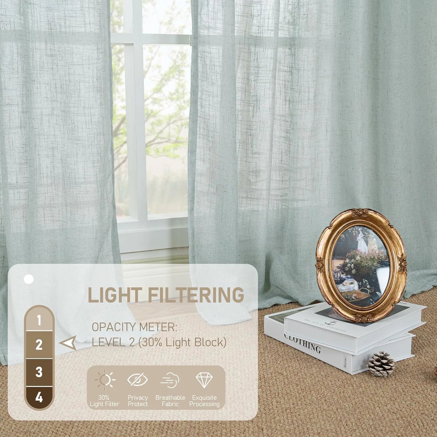 Light filtering Neutral Linen Curtain - Greyish Blue