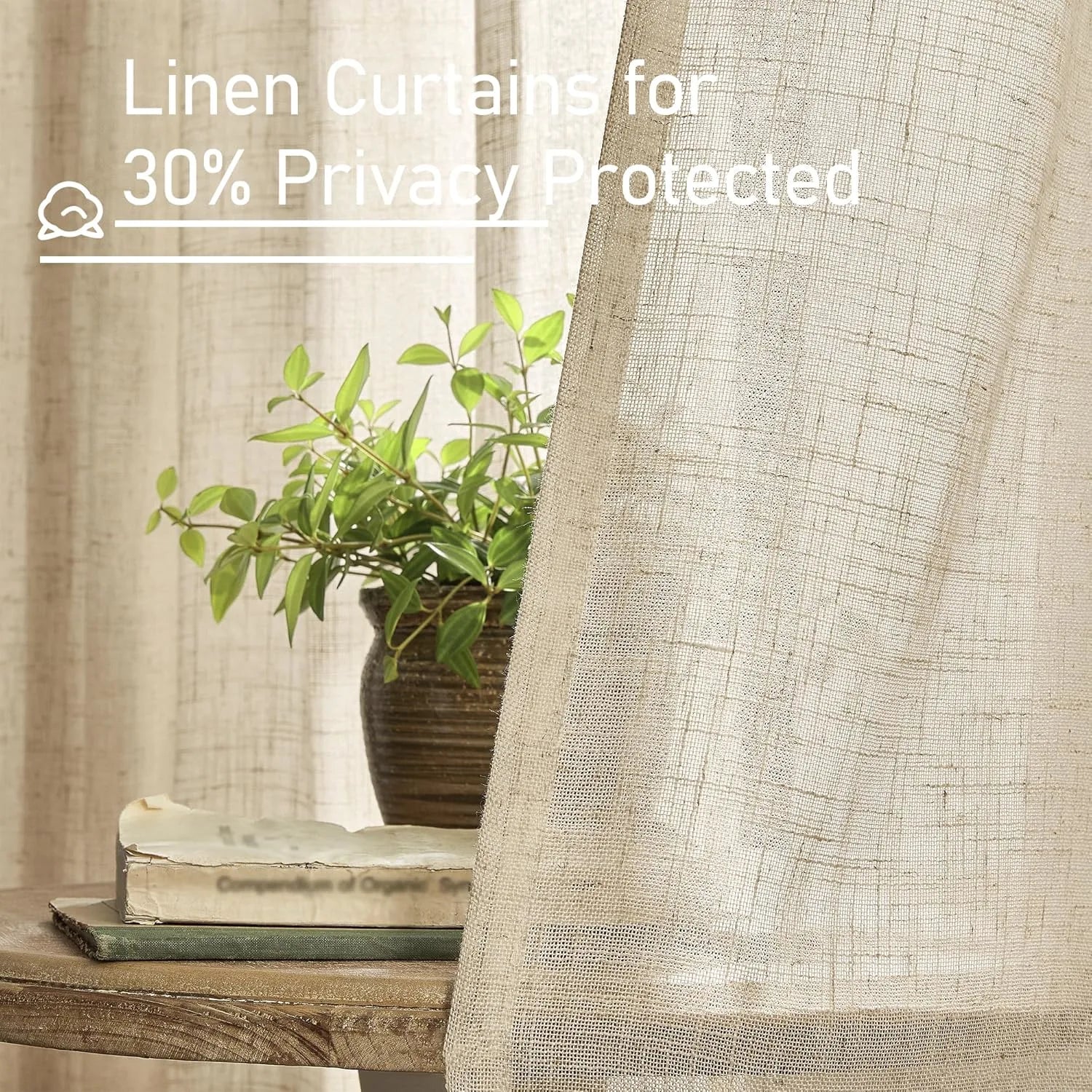 Light filtering Neutral Linen Curtain - Brown