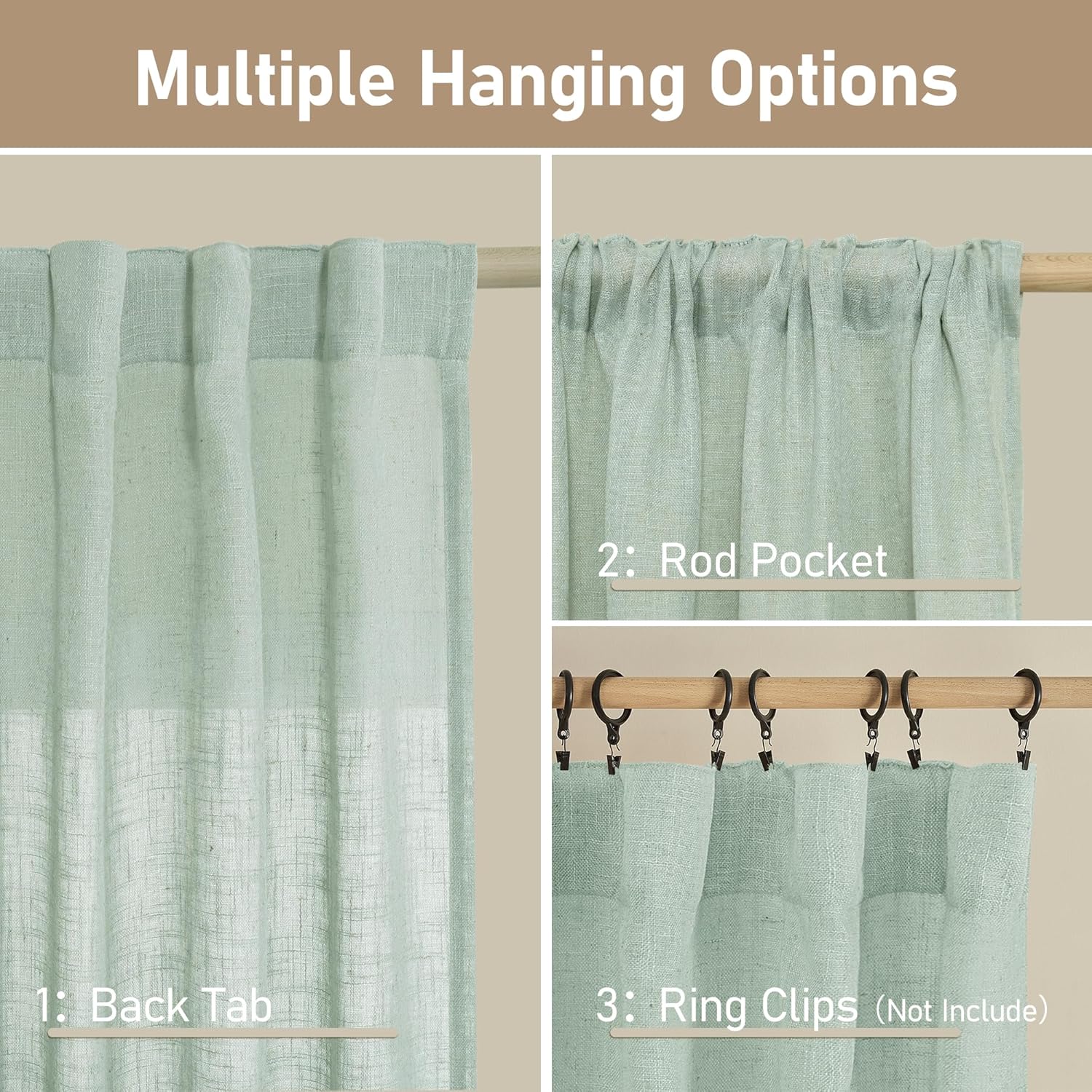 Light filtering Neutral Linen Curtain - Light Sage