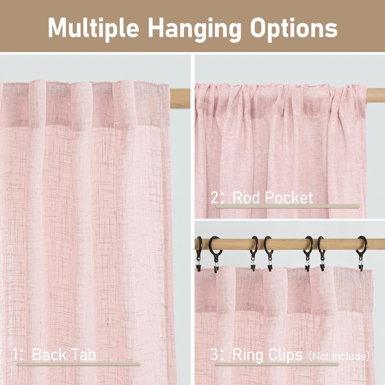 Light filtering Neutral Linen Curtain - Pink