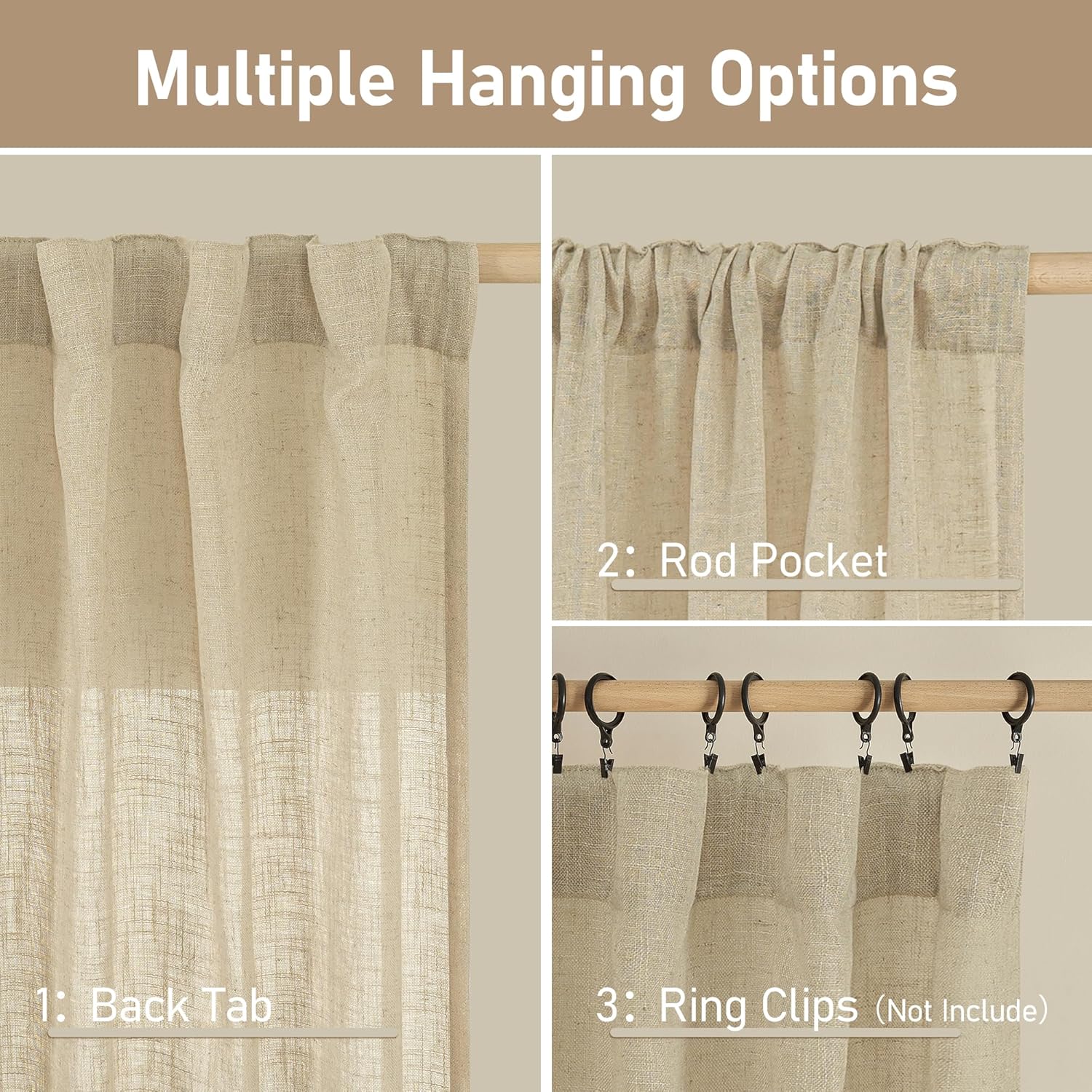 Light filtering Neutral Linen Curtain - Linen
