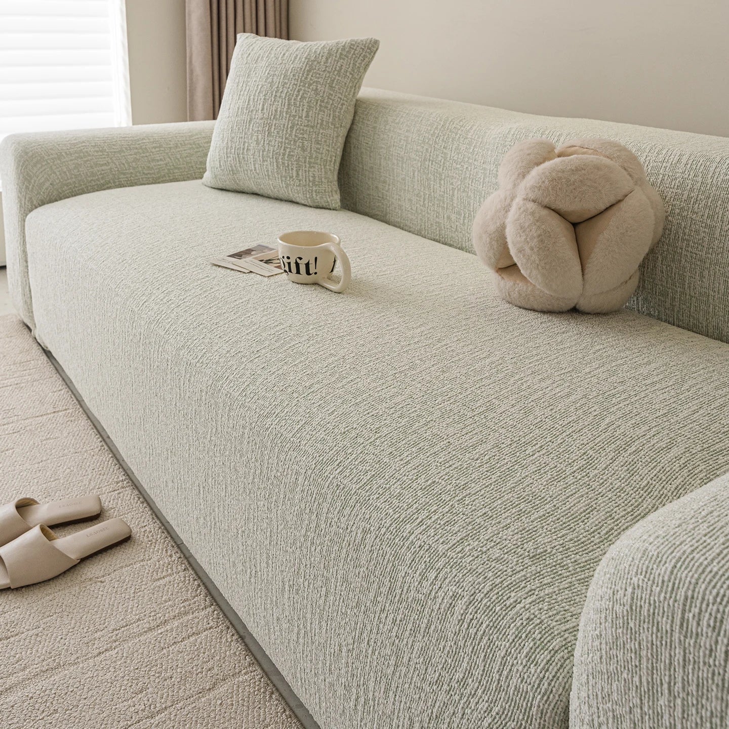 Chenille Solid Woven Stretch Sofa Cover - Floral Green