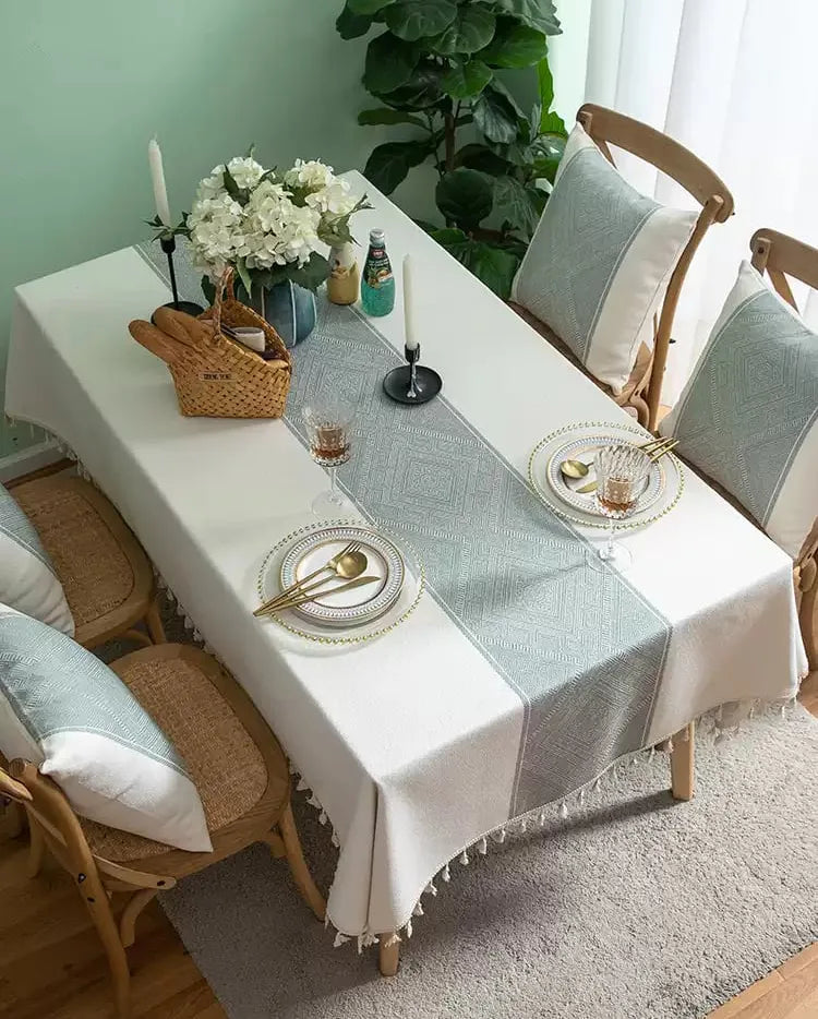 Embroidered Table Cloth for Dining Table | YM·Diamond Lace with Tassels·Ins