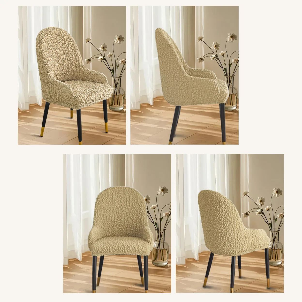 Gray curved chair with arm covers – comfortable, cat-proof, and stretch-fit slipcover for everyday use in cozy living spaces.