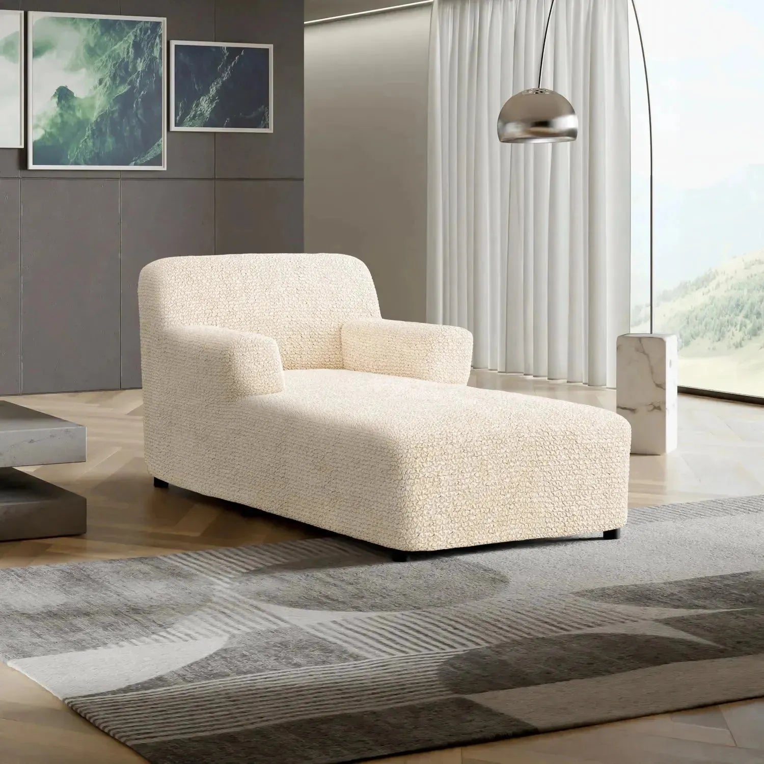 Cream Microfibra Chaise Lounge Slipcover