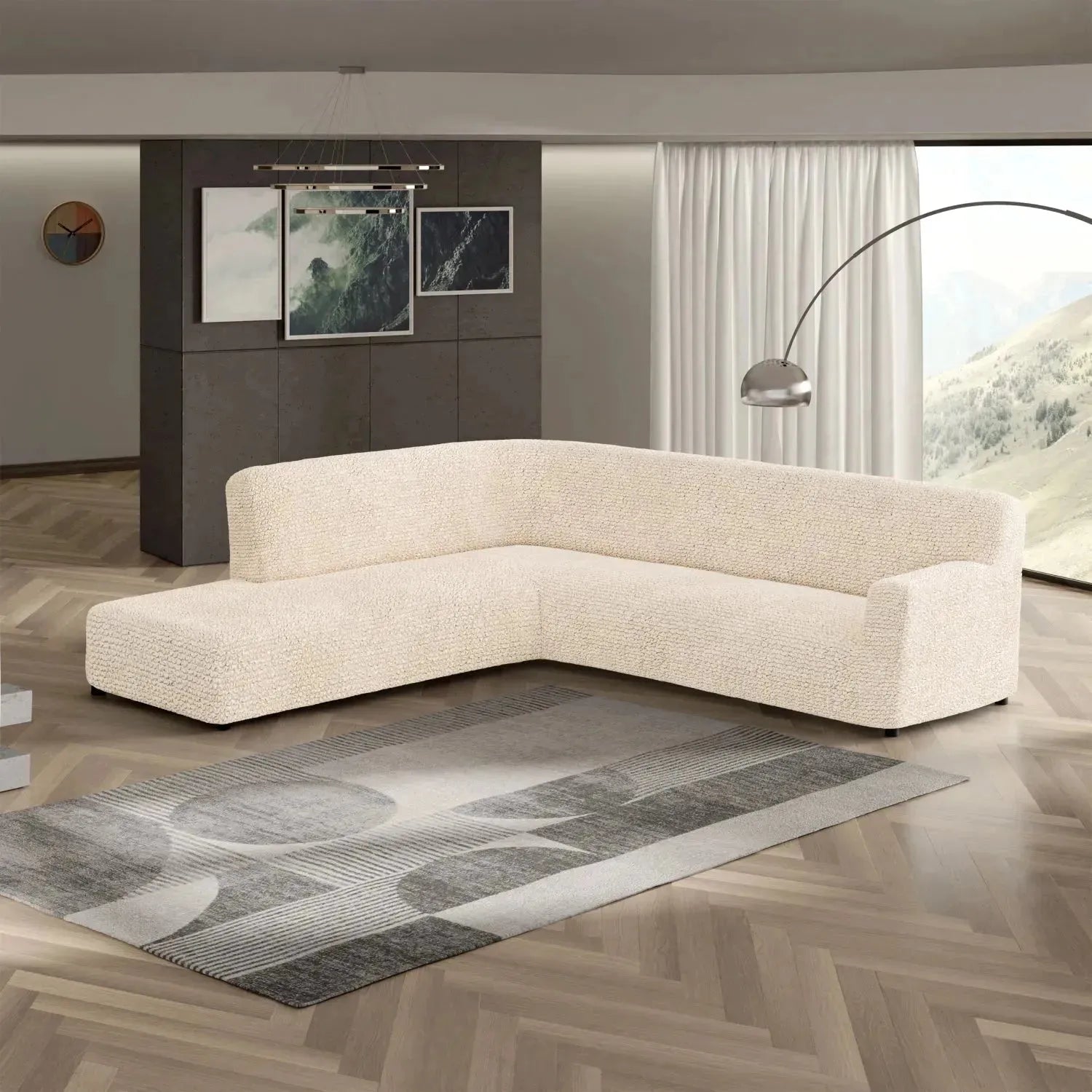 Cream Microfibra Sectional Sofa Slipcover