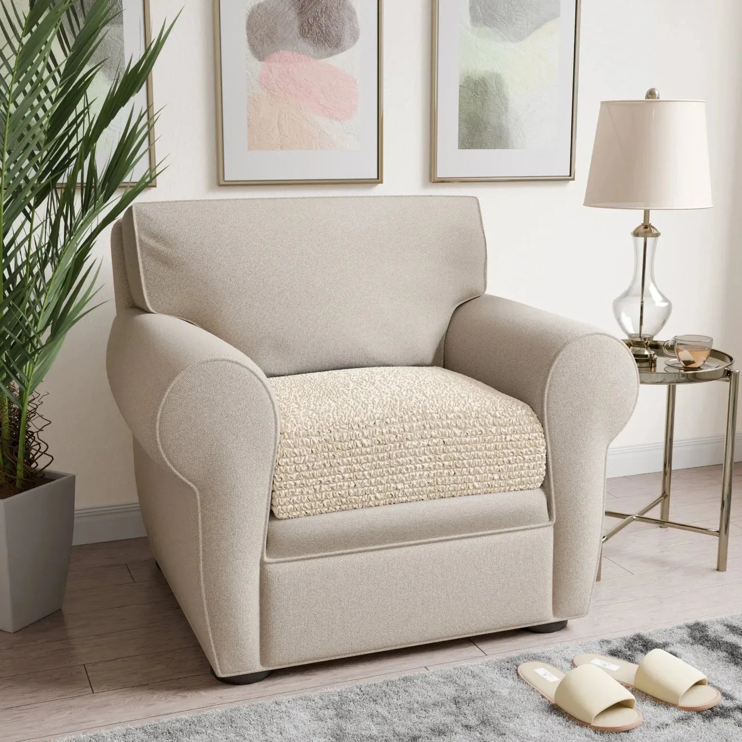 Cream Microfibra Seat Cushion Slipcover