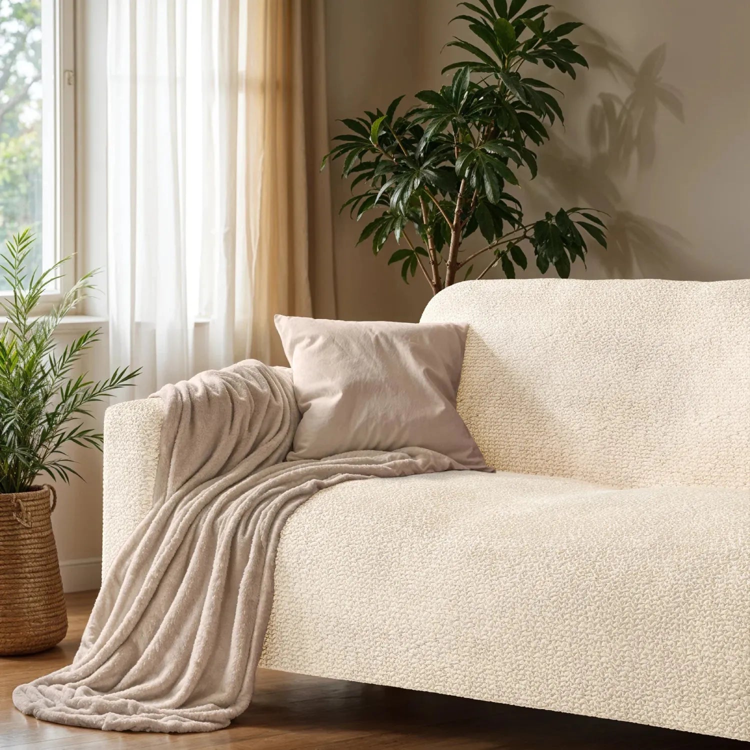 Cream Microfibra Sofa Slipcover