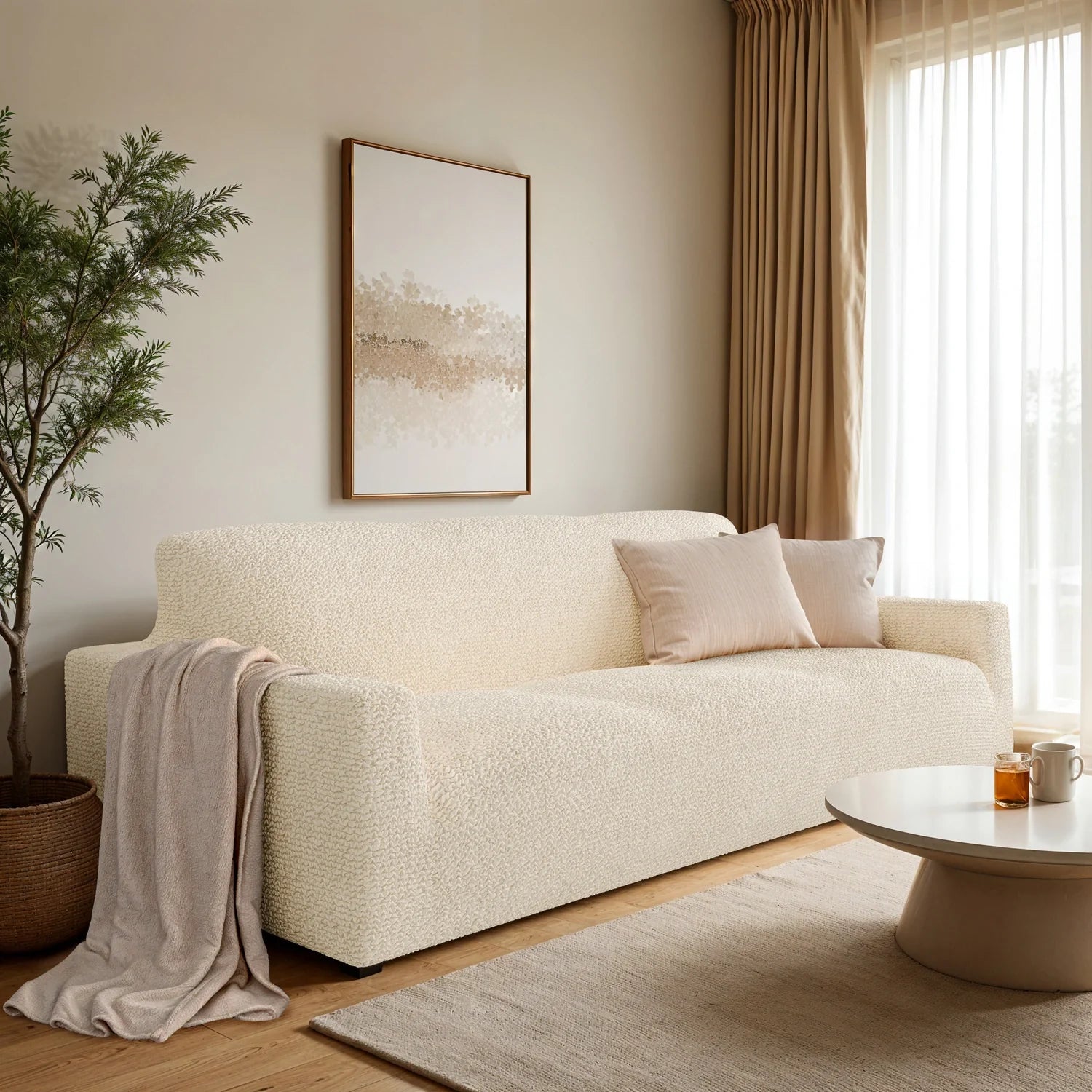 Cream Microfibra Sofa Slipcover