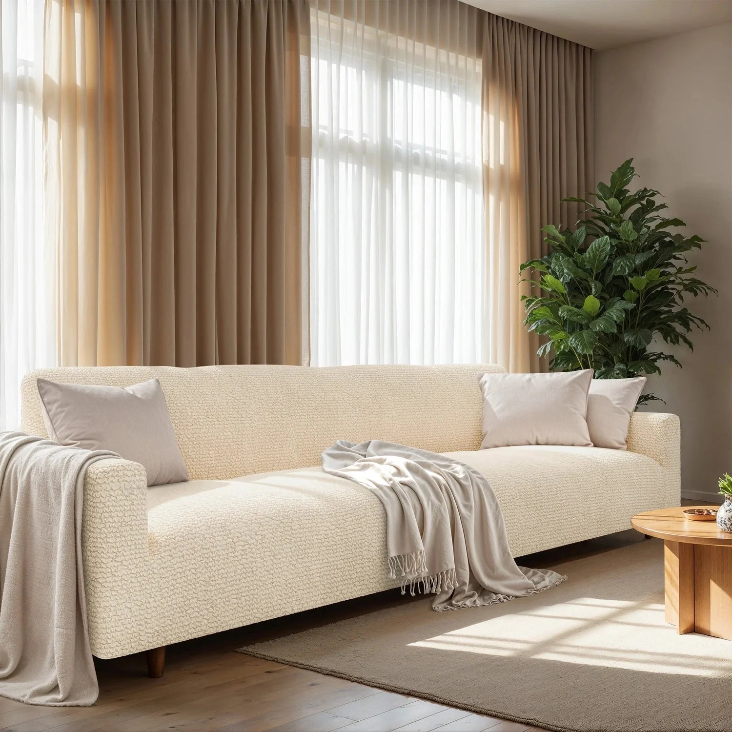 Cream Microfibra Sofa Slipcover