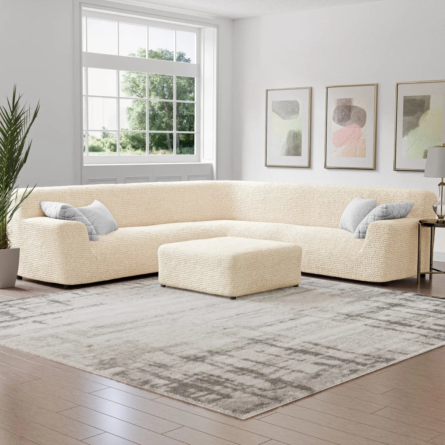 Cream Microfibra Sectional Sofa Slipcover