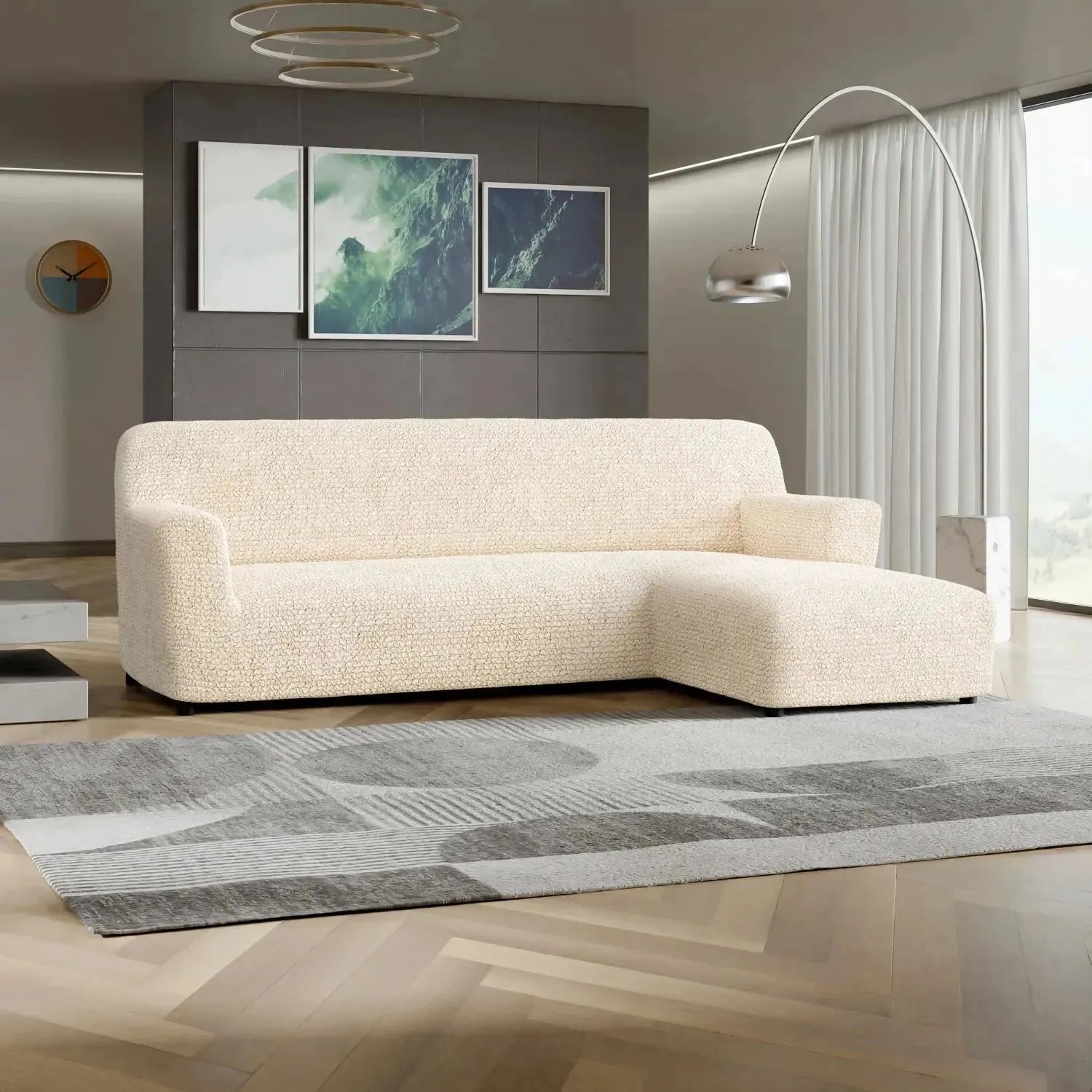 Cream Microfibra Sectional Sofa Slipcover