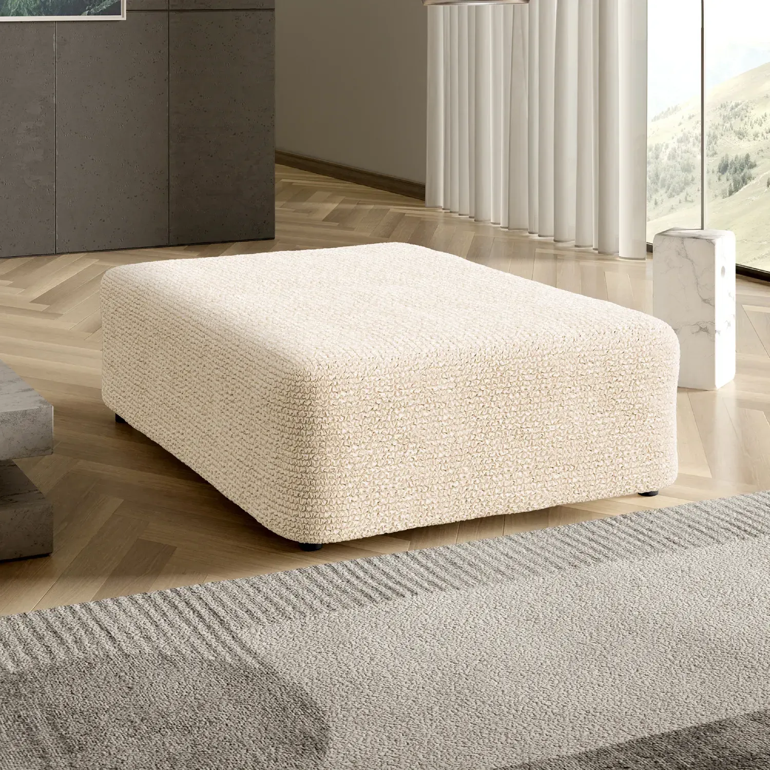 Cream Microfibra Ottoman Slipcover