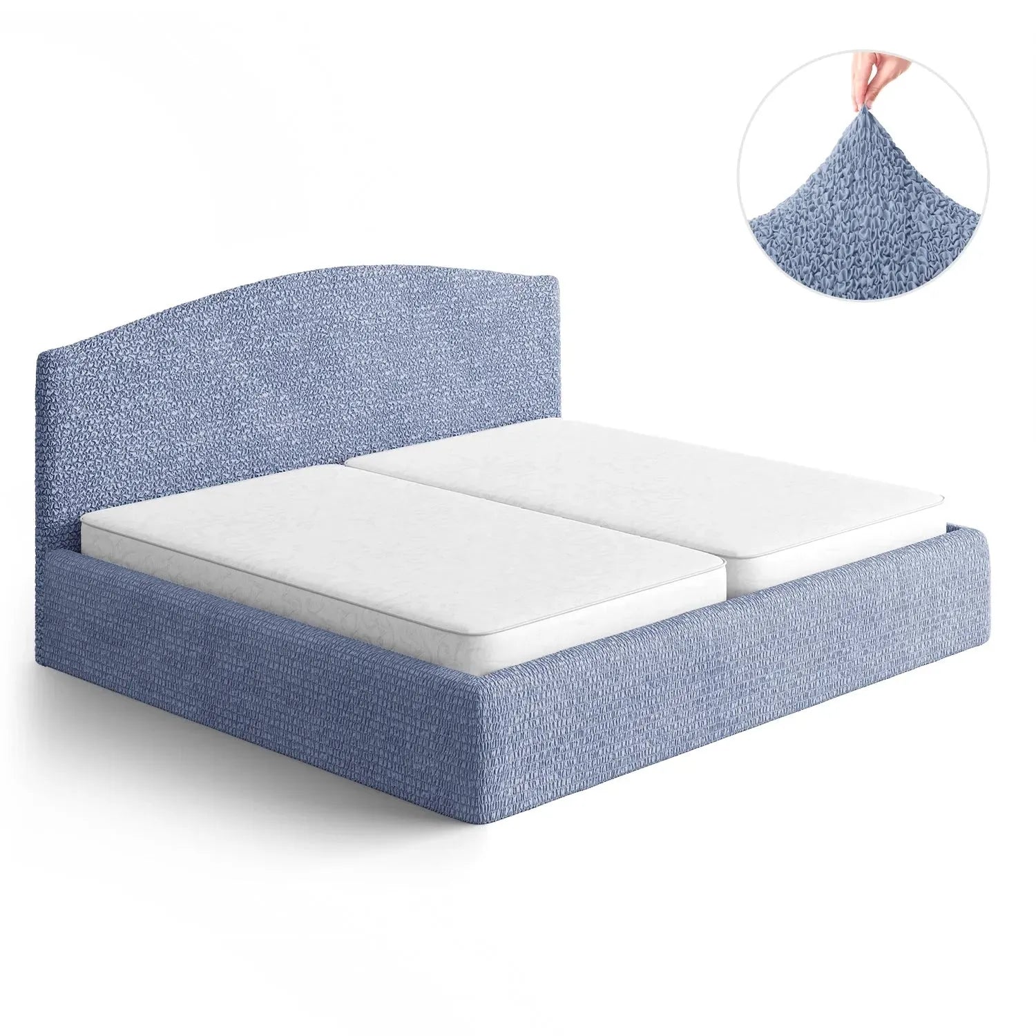 Blue Microfibra Bed Headboard & Frame Slipcover