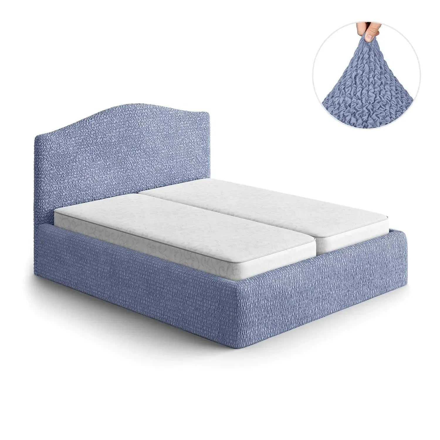 Blue Microfibra Bed Headboard & Frame Slipcover